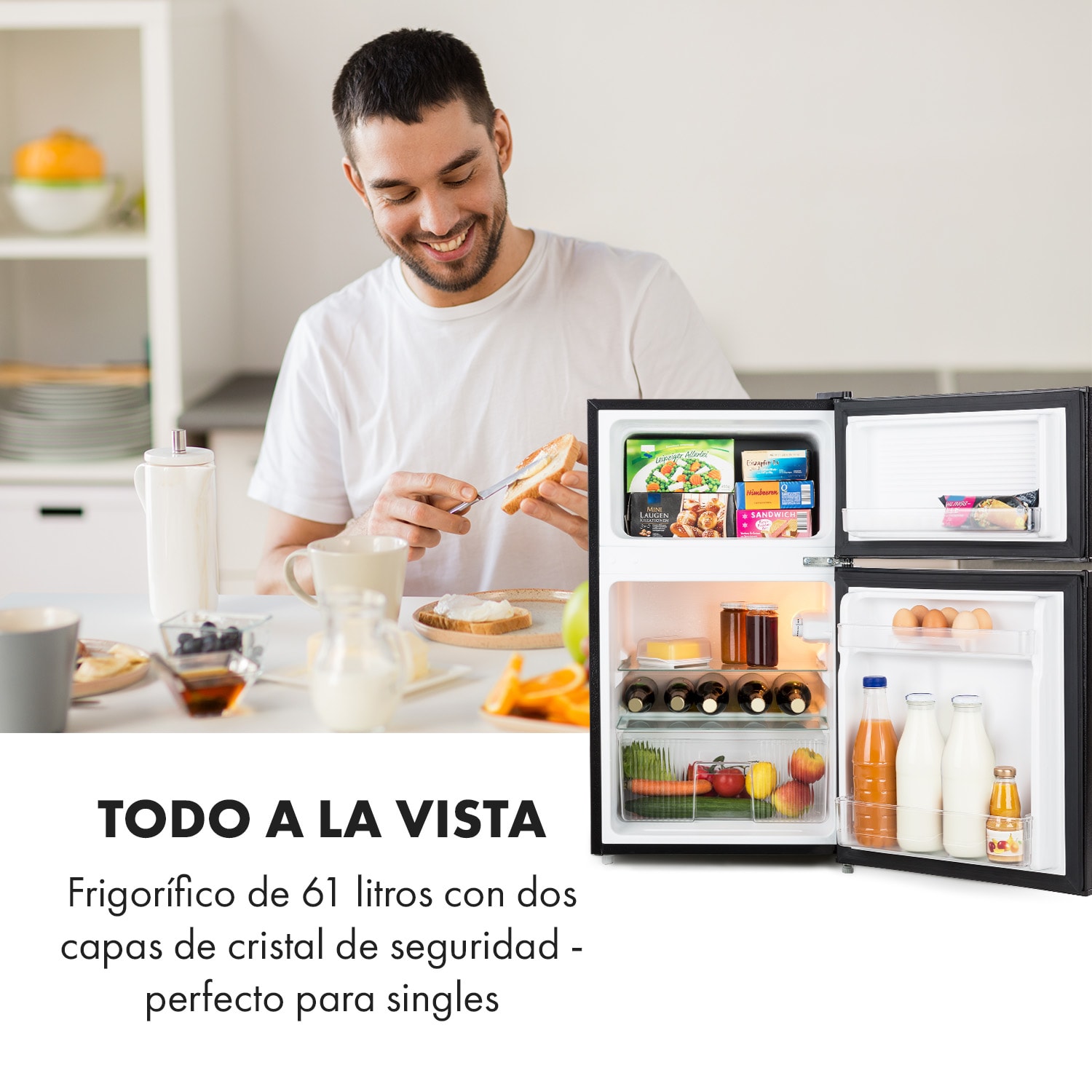 Combinación frigorífico-congelador Big Daddy Cool 87 litros 40 dB clase de eficiencia energética F 87 L | Negro