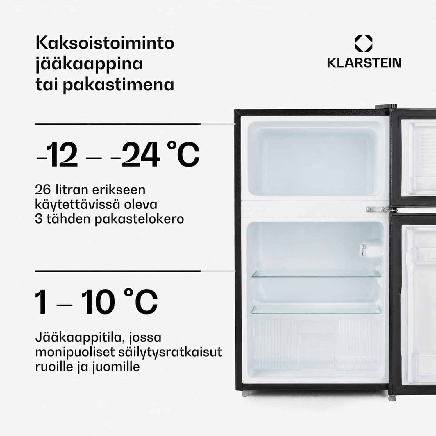 Big Daddy Cool -jääkaappipakastin 87 litraa 40 dB energialuokka E 87 L | Musta