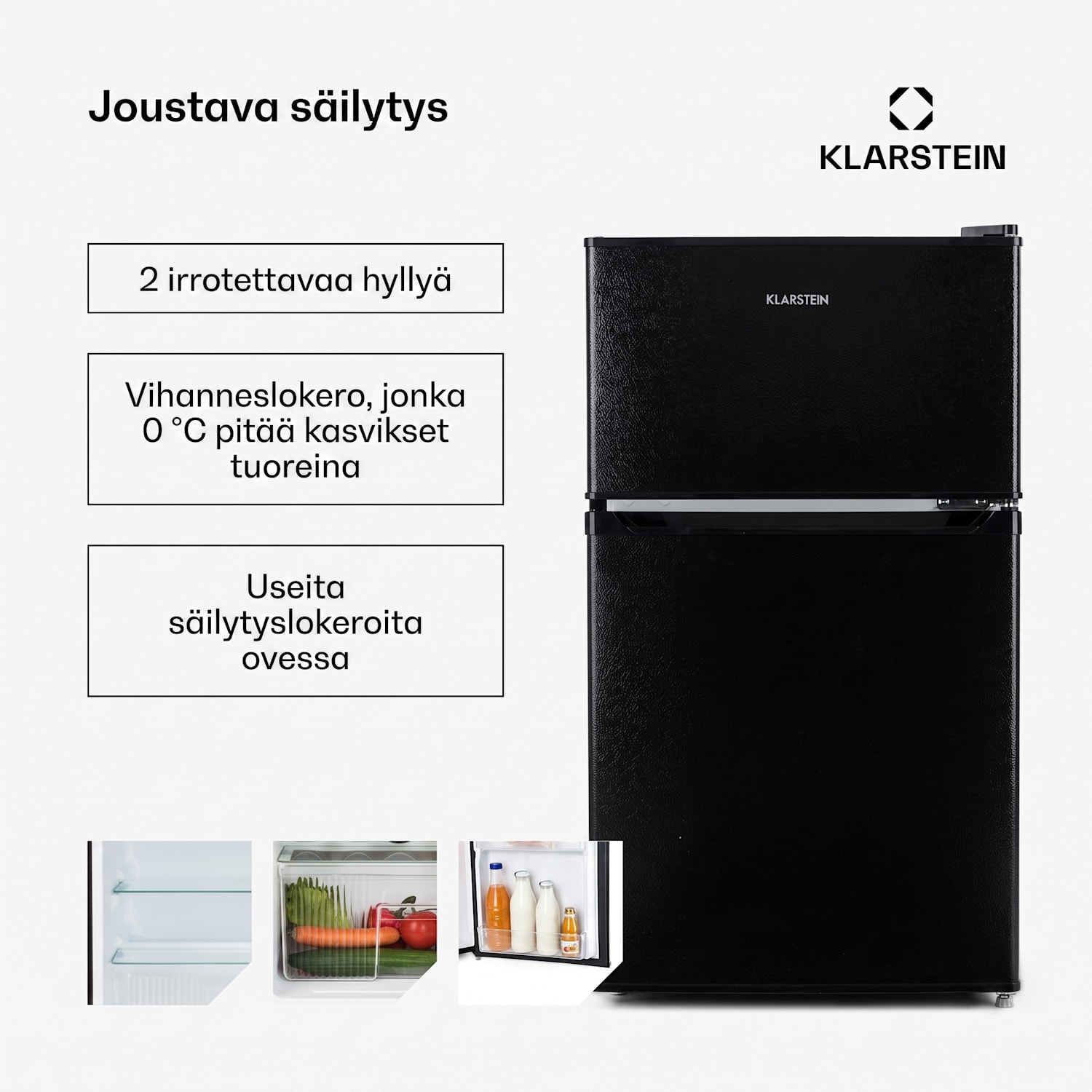 Big Daddy Cool -jääkaappipakastin 87 litraa 40 dB energialuokka E 87 L | Musta