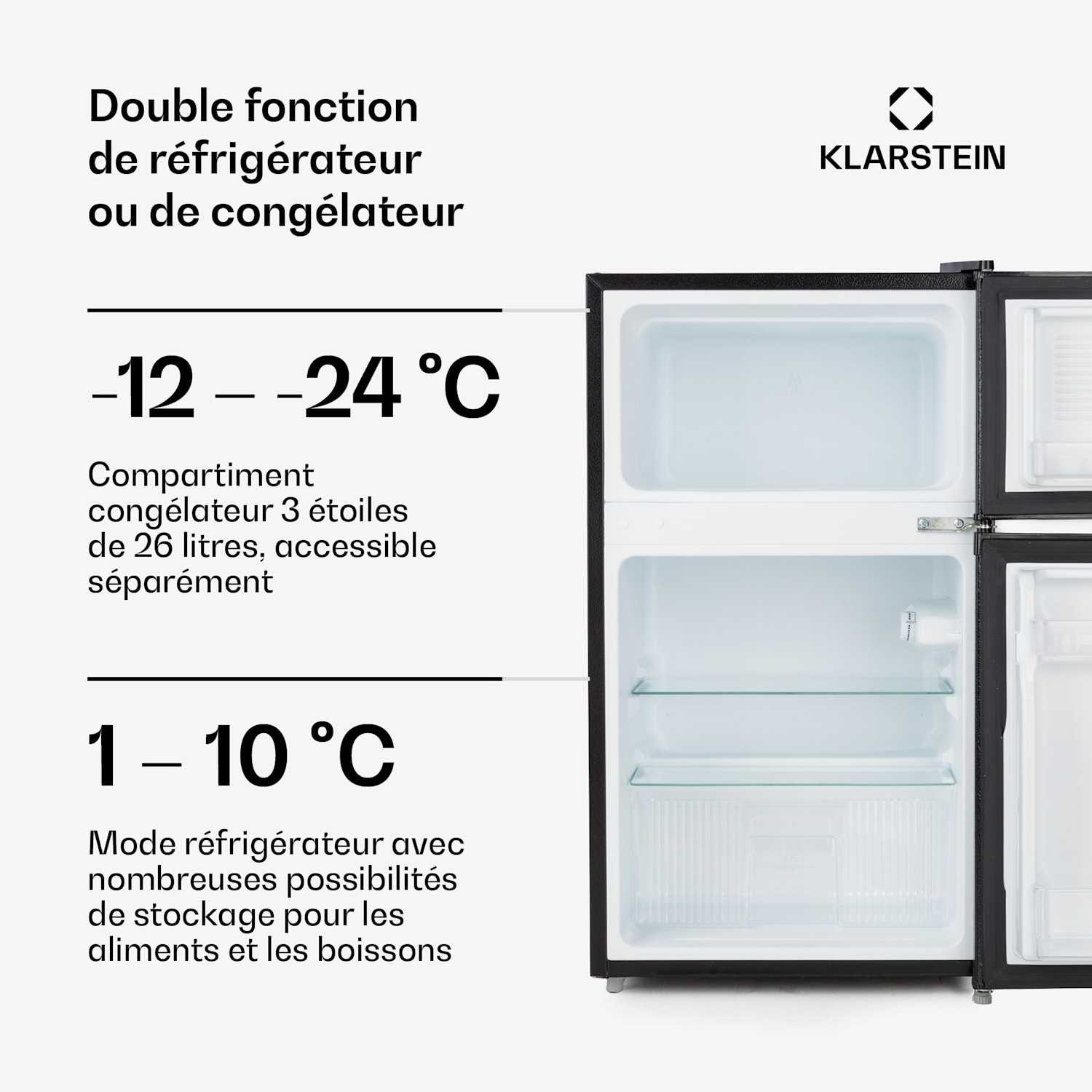 Réfrigérateur-congélateur Big Daddy Cool 87 Liter 40dB CEE F 87 L | Noir