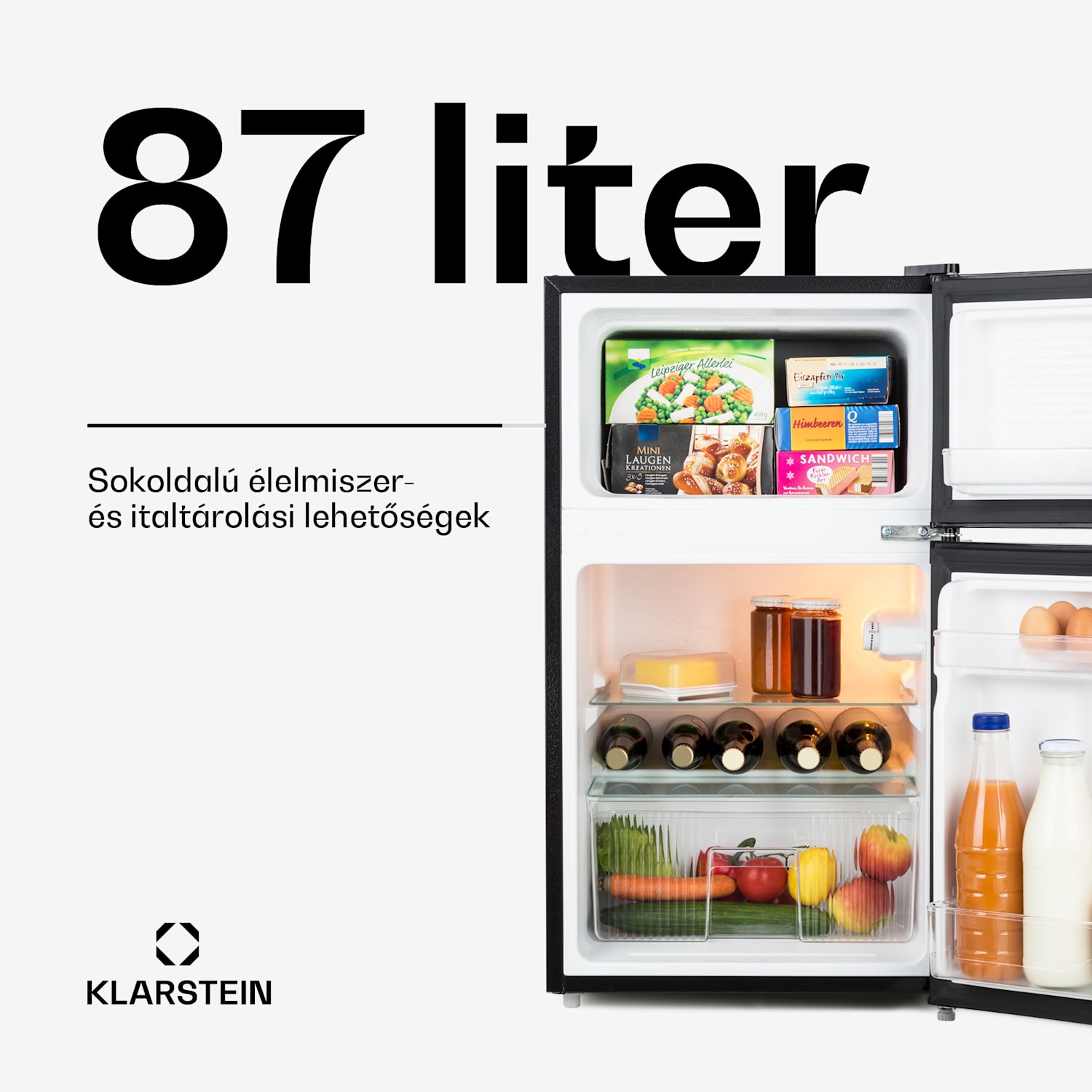 Big Daddy Cool, kombinált hűtőszekrény, 61/26 literes, 40 dB, F energiahatékonysági osztály, fekete 