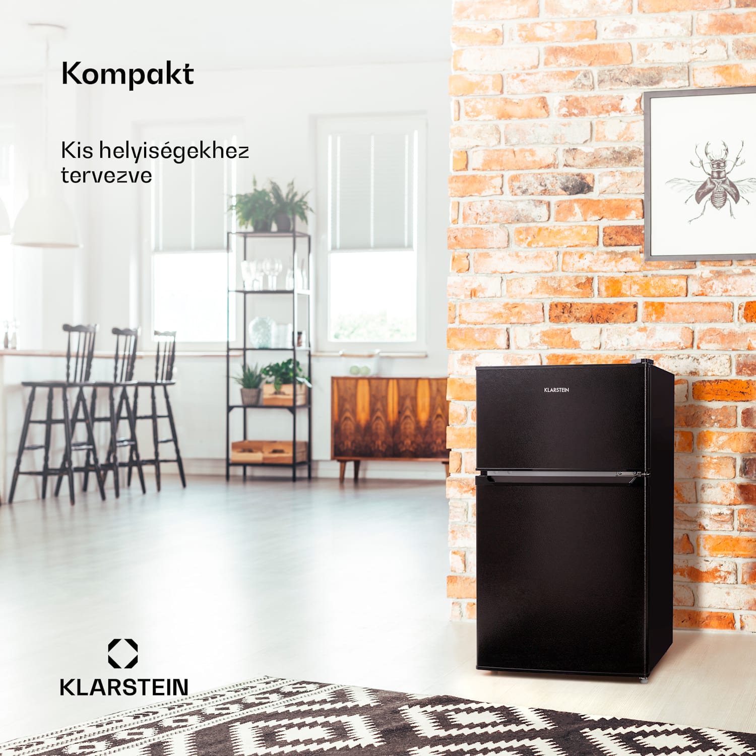 Big Daddy Cool, kombinált hűtőszekrény, 61/26 literes, 40 dB, F energiahatékonysági osztály, fekete 