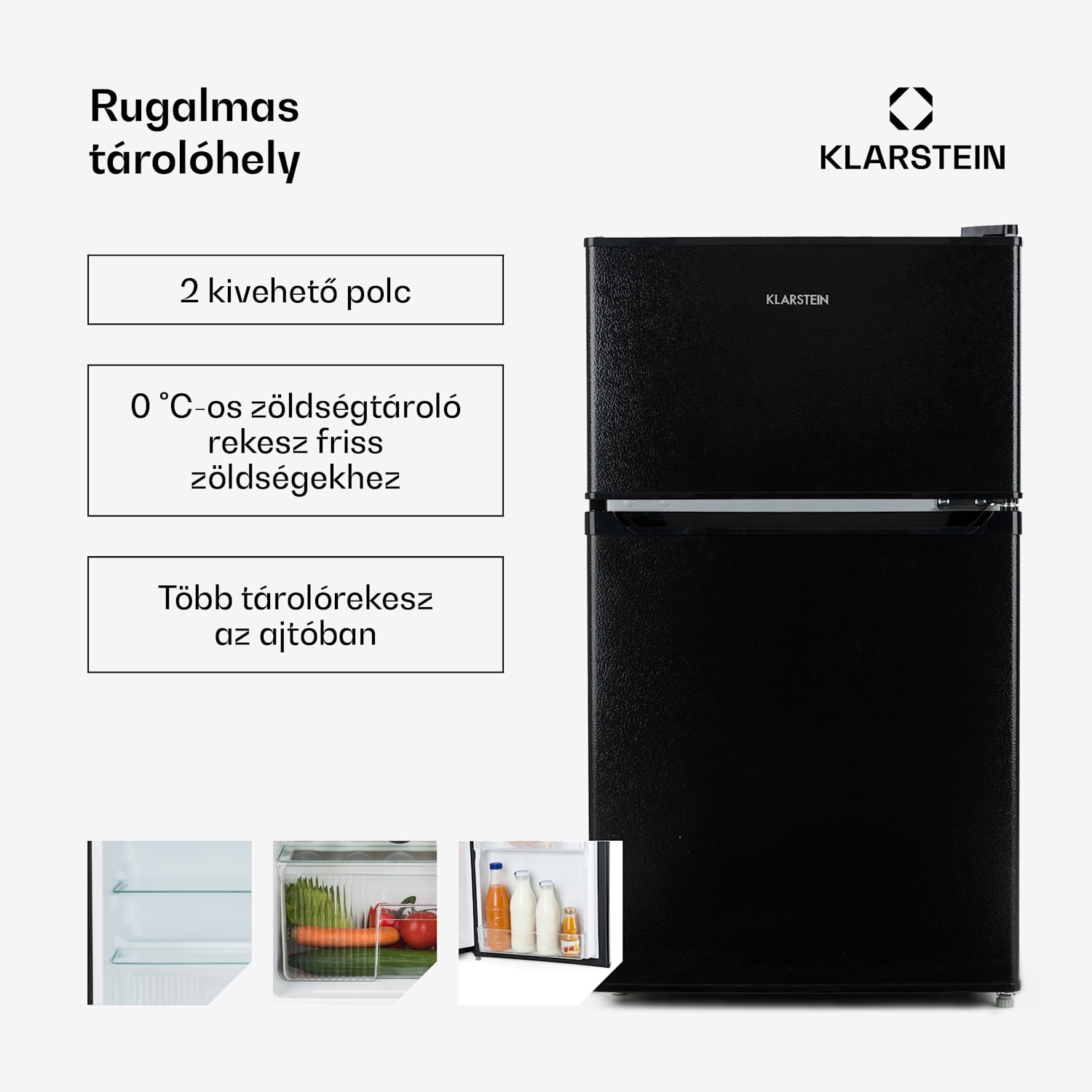 Big Daddy Cool, kombinált hűtőszekrény, 61/26 literes, 40 dB, F energiahatékonysági osztály, fekete 