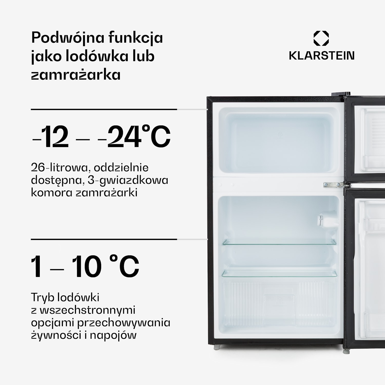 Big Daddy Cool, chłodziarko-zamrażarka, 61/26 l, 40 dB, klasa energetyczna F 87 Ltr | Czarny