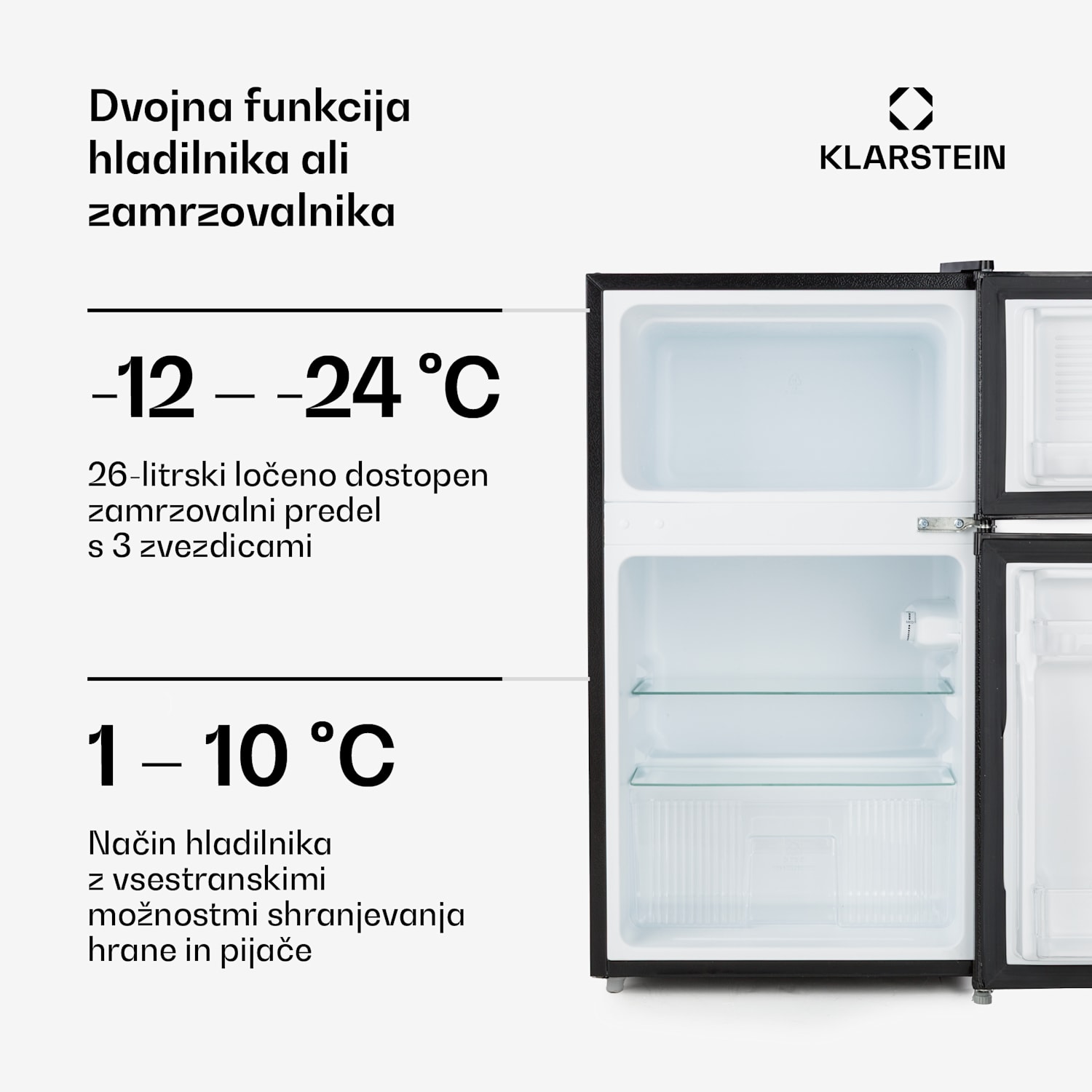 Big Daddy Cool, hladilnik z zamrzovalnikom, 61/26 litrov, 40 dB, F, črna 87 Ltr | Črna