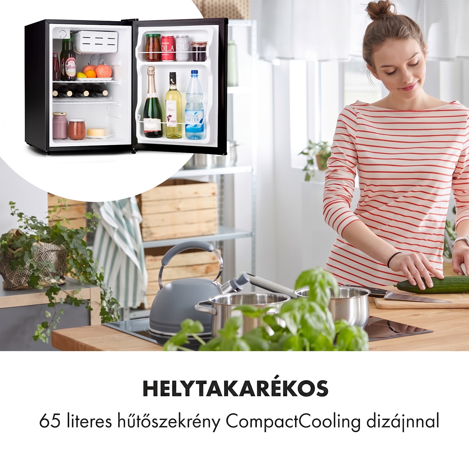 Cool Kid, mini hűtőszekrény, 66 liter, 4 liter fagyasztórekesz, 41 dB, F energiahatékonysági osztály, fekete Fekete
