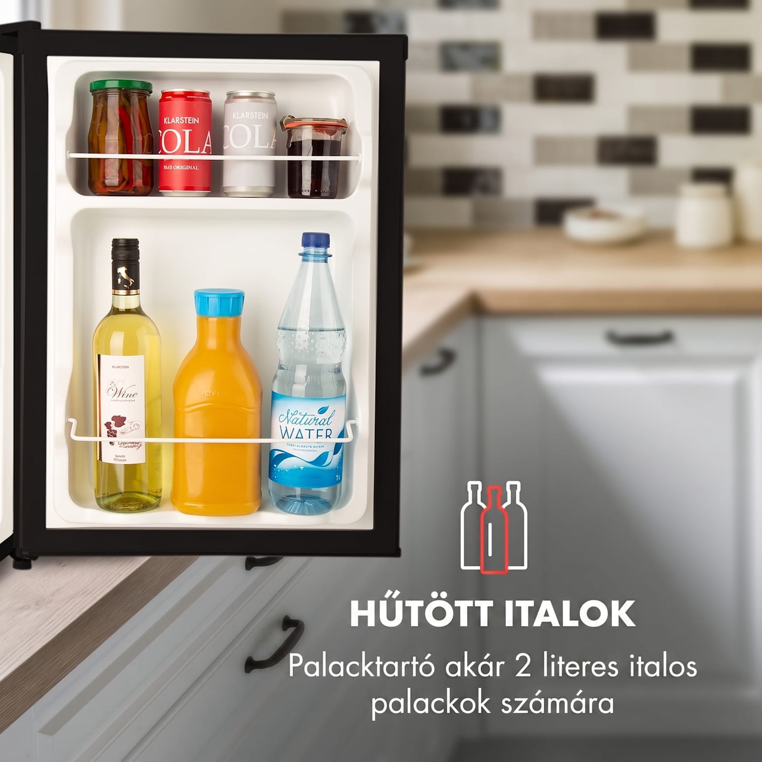 Cool Kid, mini hűtőszekrény, 66 liter, 4 liter fagyasztórekesz, 41 dB, F energiahatékonysági osztály, fekete Fekete