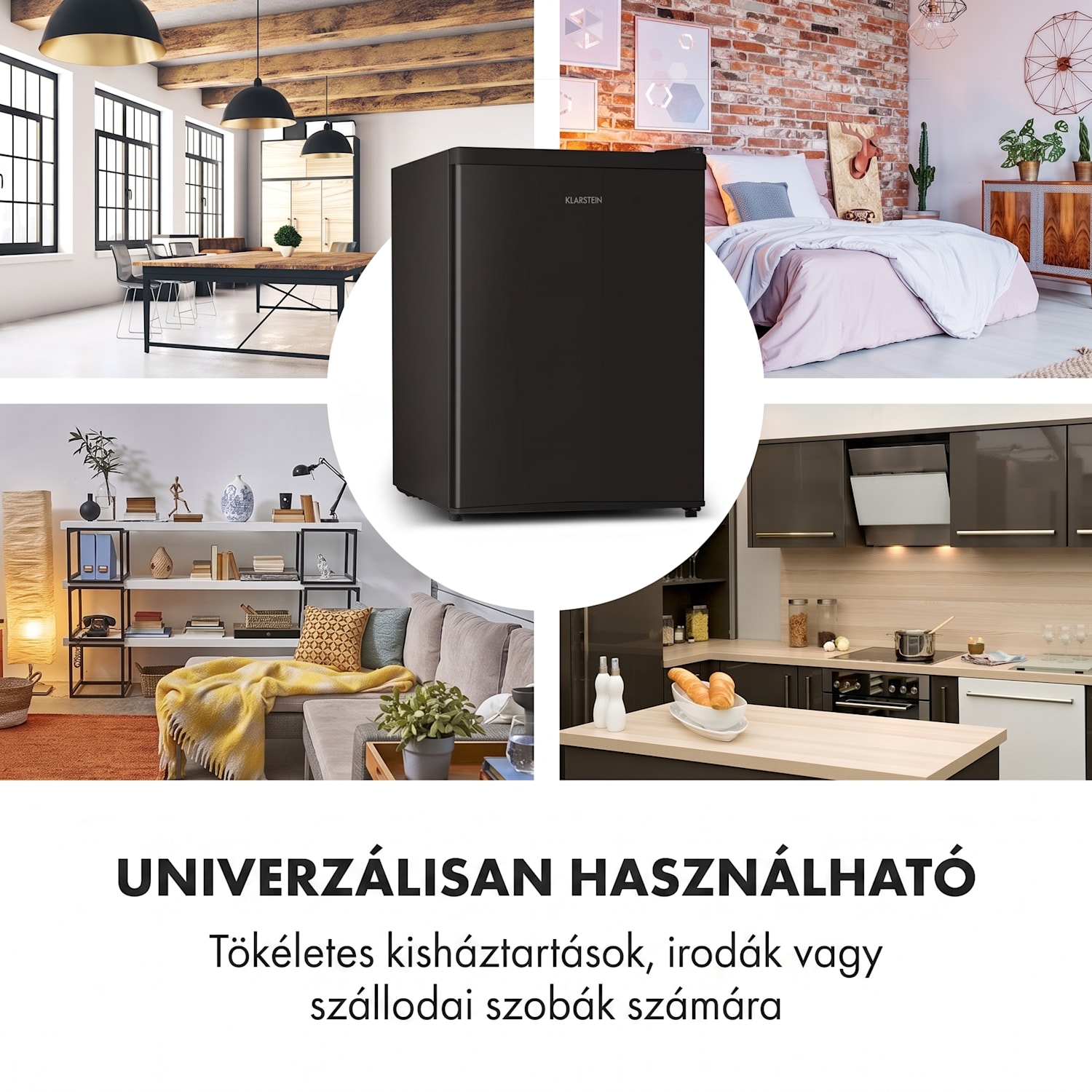 Cool Kid, mini hűtőszekrény, 66 liter, 4 liter fagyasztórekesz, 41 dB, F energiahatékonysági osztály, fekete Fekete