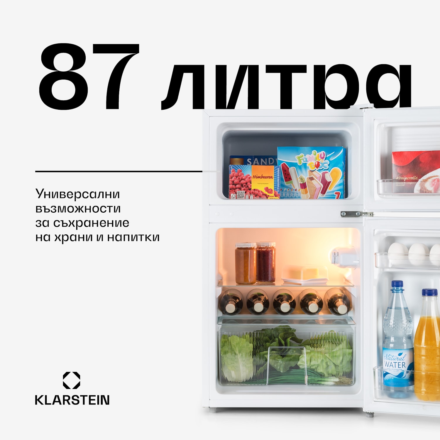 Big Daddy Cool, хладилник-фризер, 61/26 литра, 40 dB, F, бял 87 Ltr | Бял