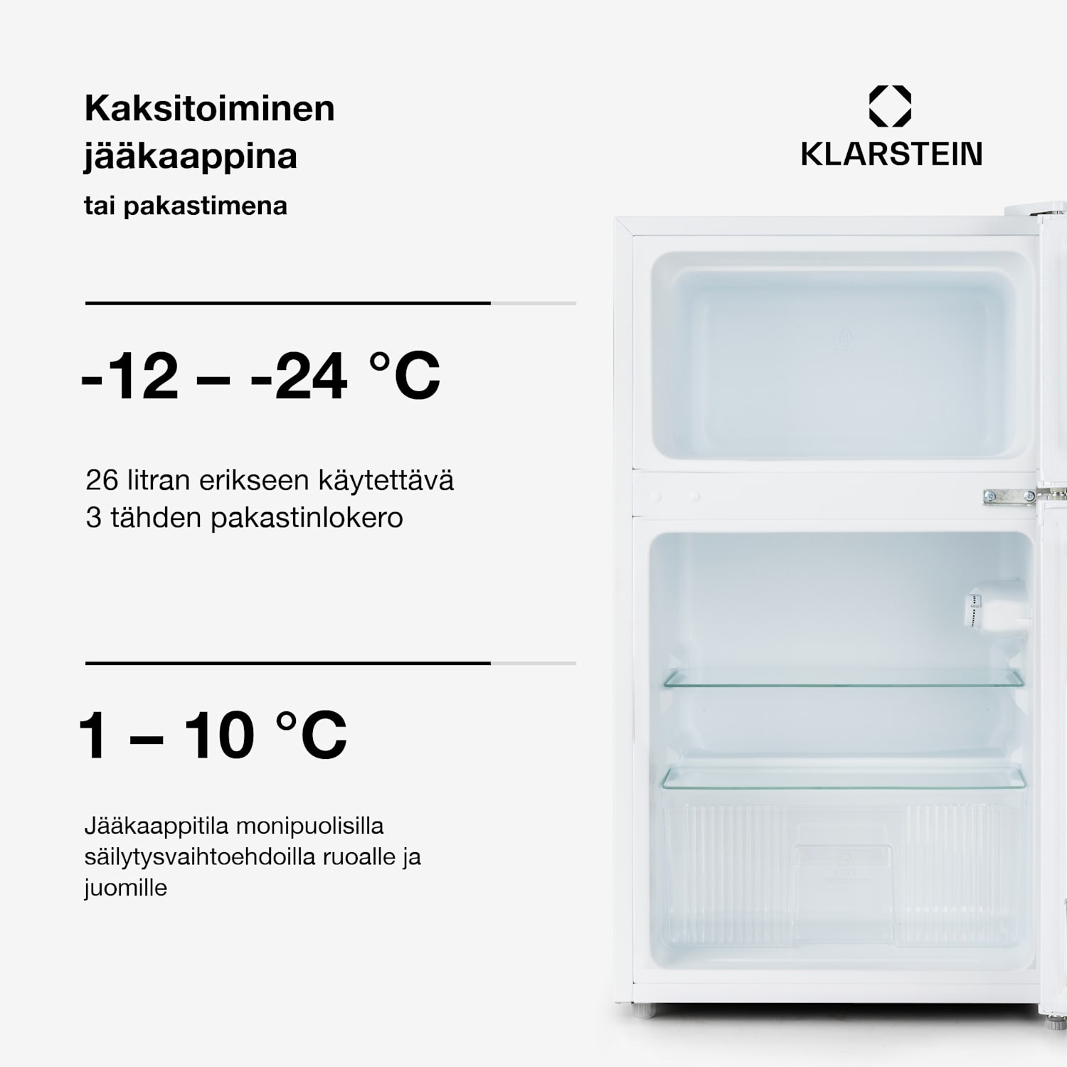 Big Daddy Cool -jääkaappipakastin 87 litraa 40 dB energialuokka E 87 L | Valkoinen