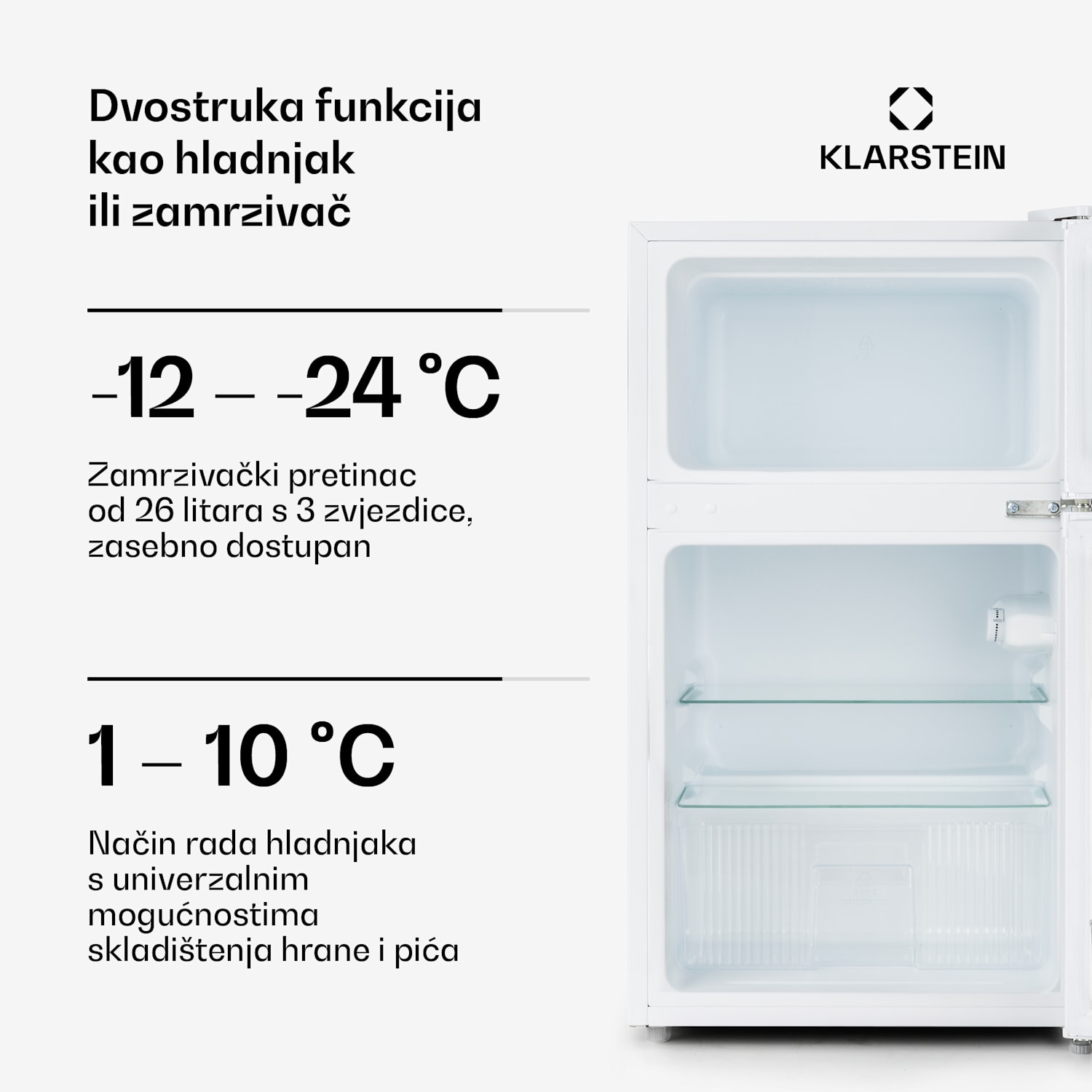 Big Daddy Cool, hladnjak sa zamrzivačem, 61/26 litara, 40 dB, F, bijeli 87 Ltr | Bijela