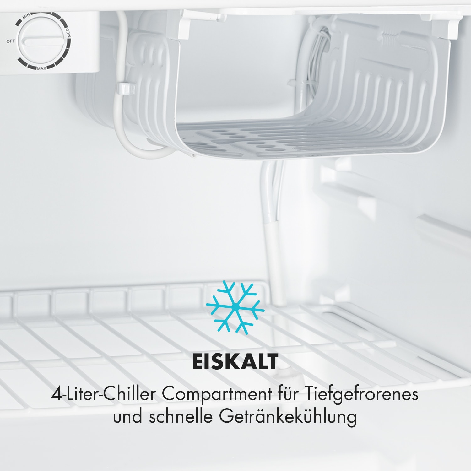 Cool Kid Mini-Kühlschrank mit 4-L-Gefrierfach 66 Liter 41dB Silbergrau