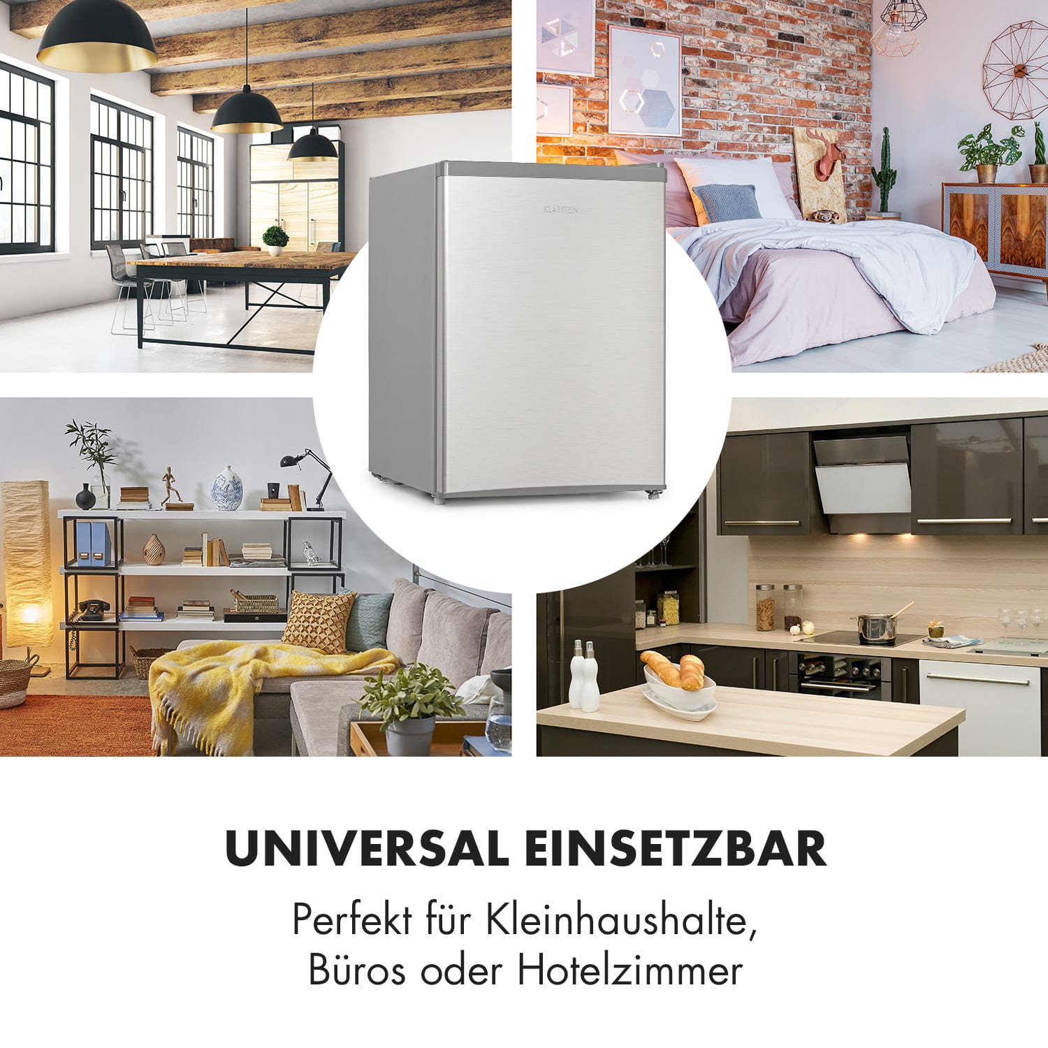 Cool Kid Mini-Kühlschrank mit 4-L-Gefrierfach 66 Liter 41dB Silbergrau
