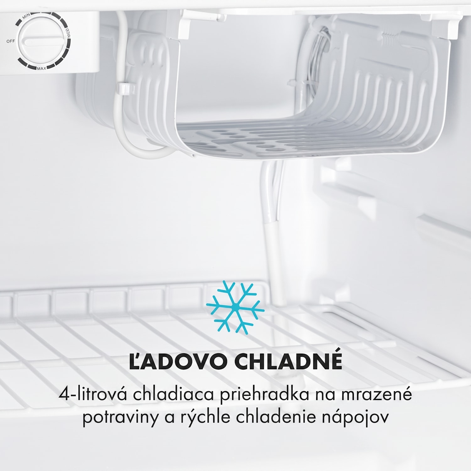 Cool Kid, mini chladnička, 66 l, mraziaci priečinok 4 l, 41 dB, energet. trieda F, brúsená nehrdzavejúca oceľ Strieborno-Sivá