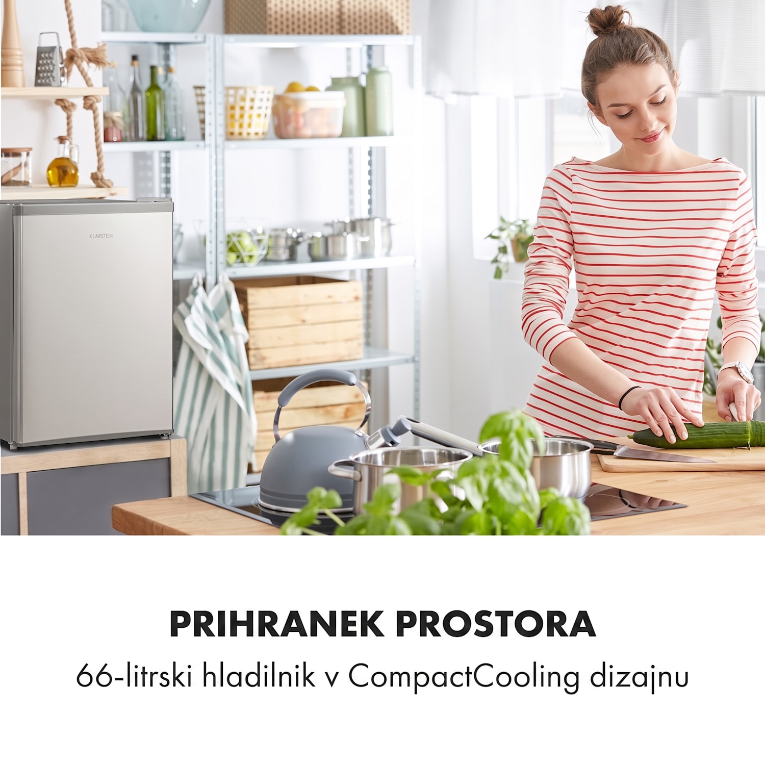 Cool Kid, mini hladilnik s 4-litrskim zamrzovalnikom, 66 l, 41 dB, F, nerjaveče jeklo, brušeno Srebrno Siva