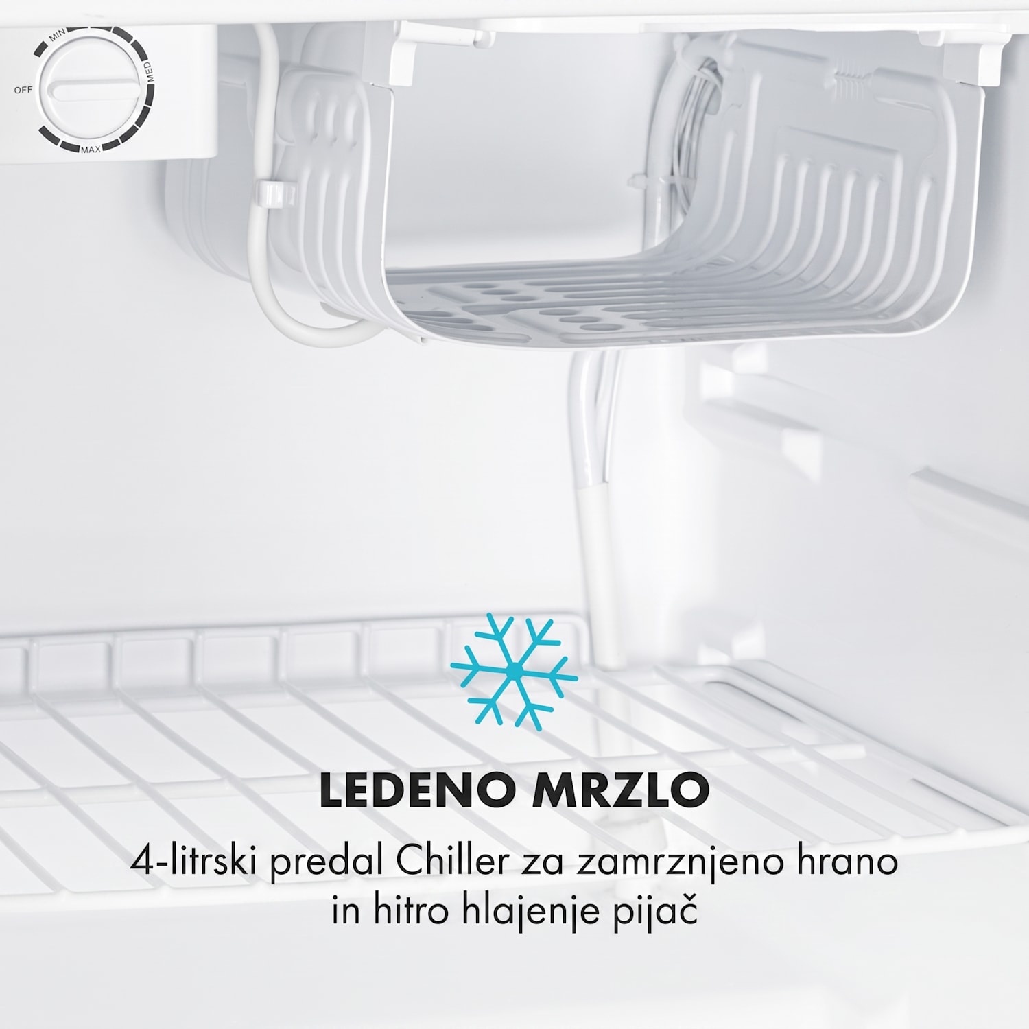 Cool Kid, mini hladilnik s 4-litrskim zamrzovalnikom, 66 l, 41 dB, F, nerjaveče jeklo, brušeno Srebrno Siva