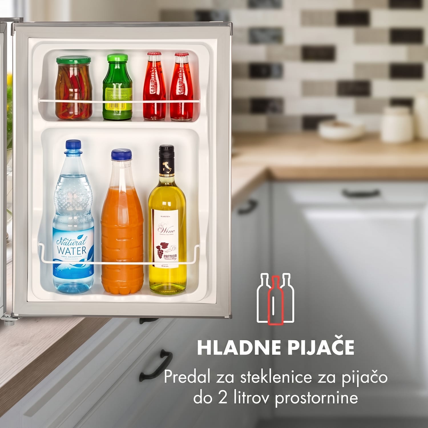 Cool Kid, mini hladilnik s 4-litrskim zamrzovalnikom, 66 l, 41 dB, F, nerjaveče jeklo, brušeno Srebrno Siva