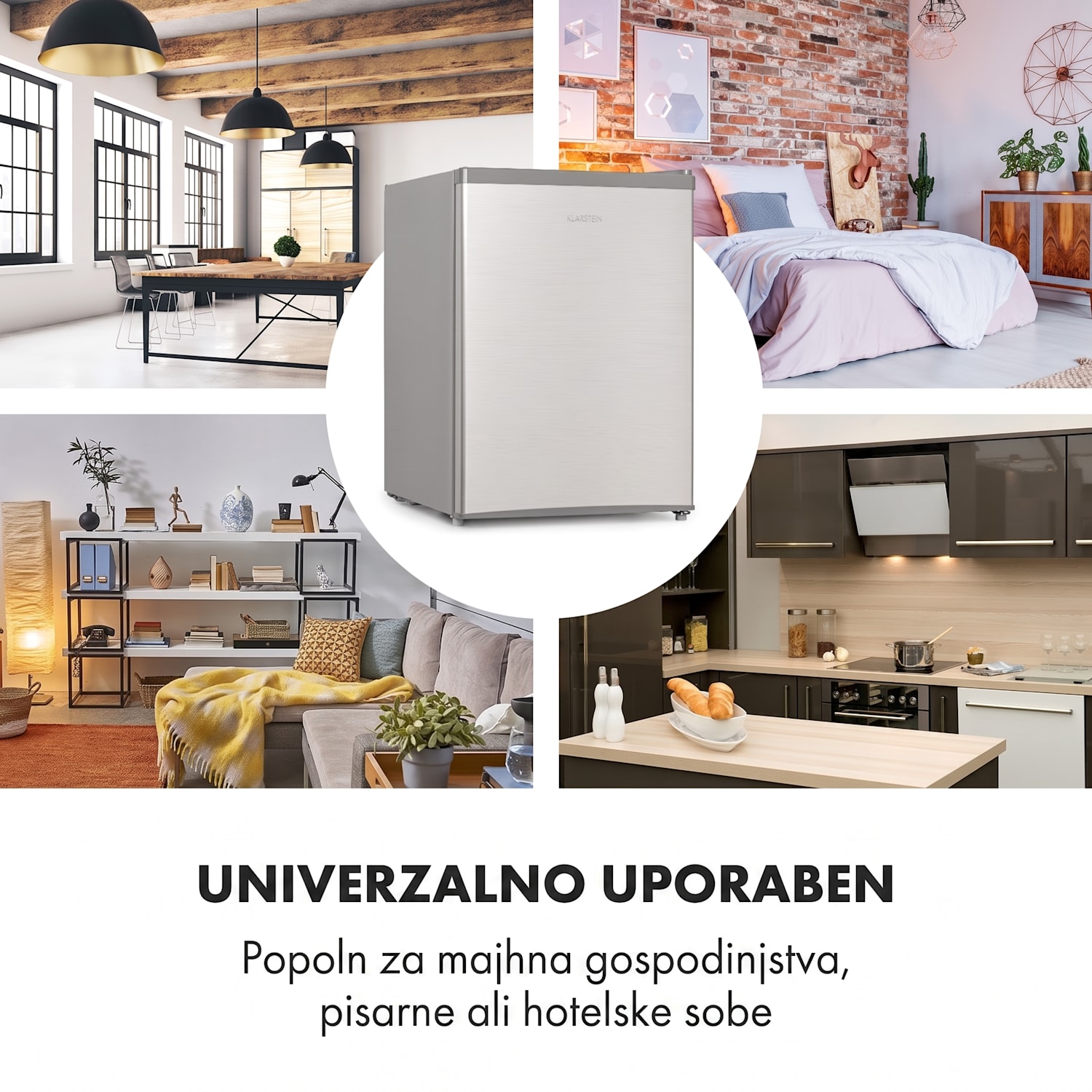 Cool Kid, mini hladilnik s 4-litrskim zamrzovalnikom, 66 l, 41 dB, F, nerjaveče jeklo, brušeno Srebrno Siva