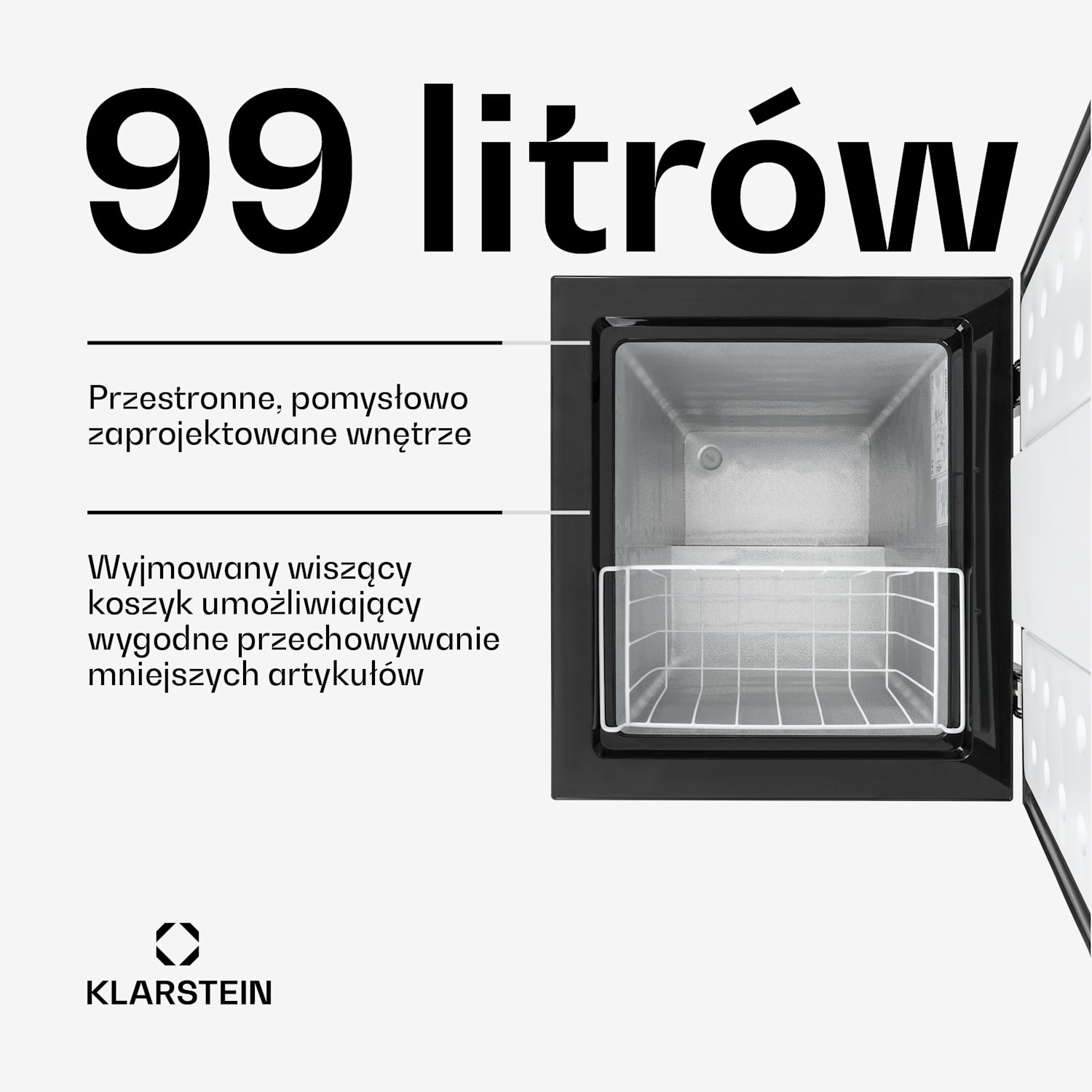 Iceblokk 100, zamrażarka skrzyniowa, wolnostojąca, 100 l, 75 W, F, czarna 100 Ltr | Czarny