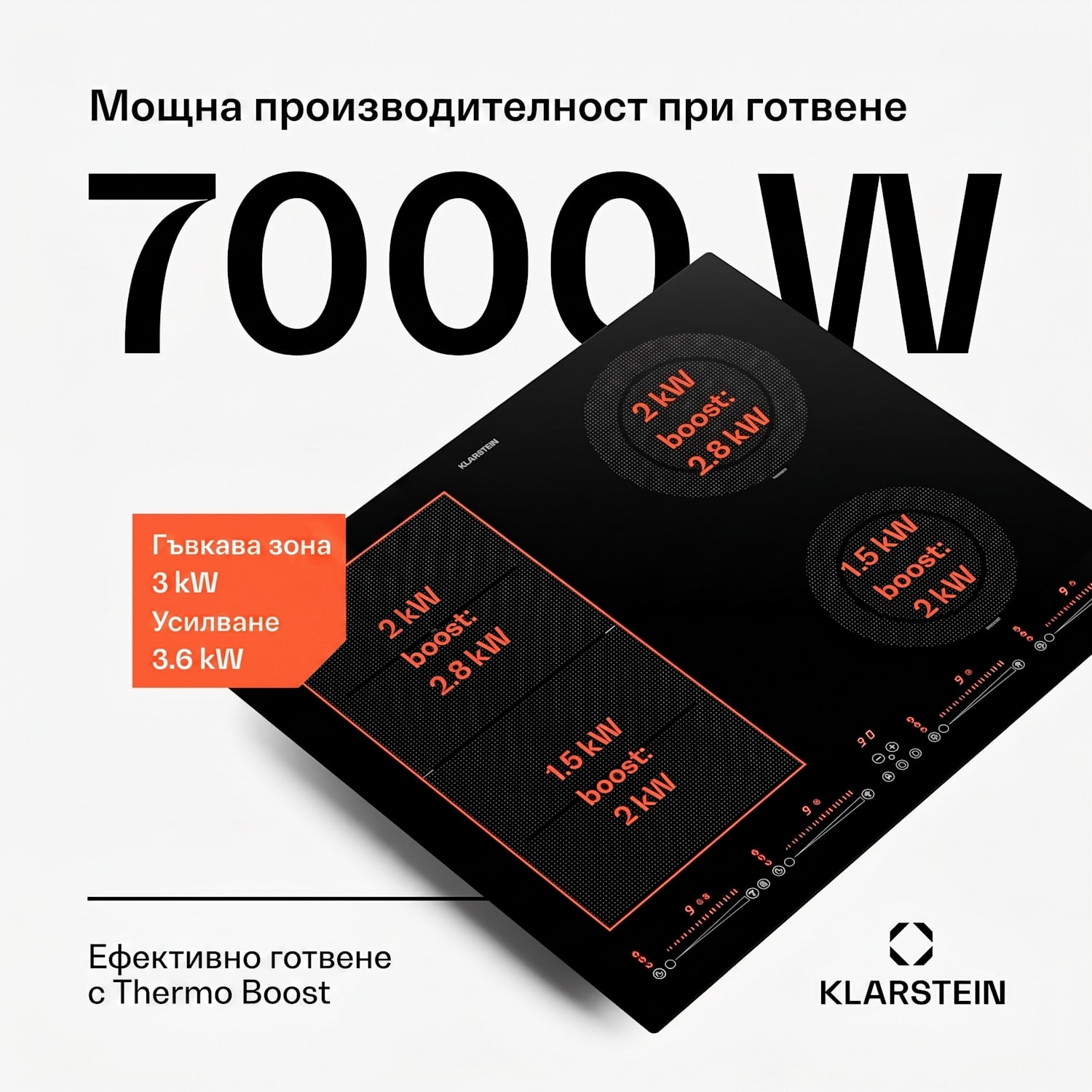 Masterzone 60 Hybrid, индукционен плот, за вграждане, макс. 9600 W, 4 зони Flex, технология ThermoBoost, Smart Flex 