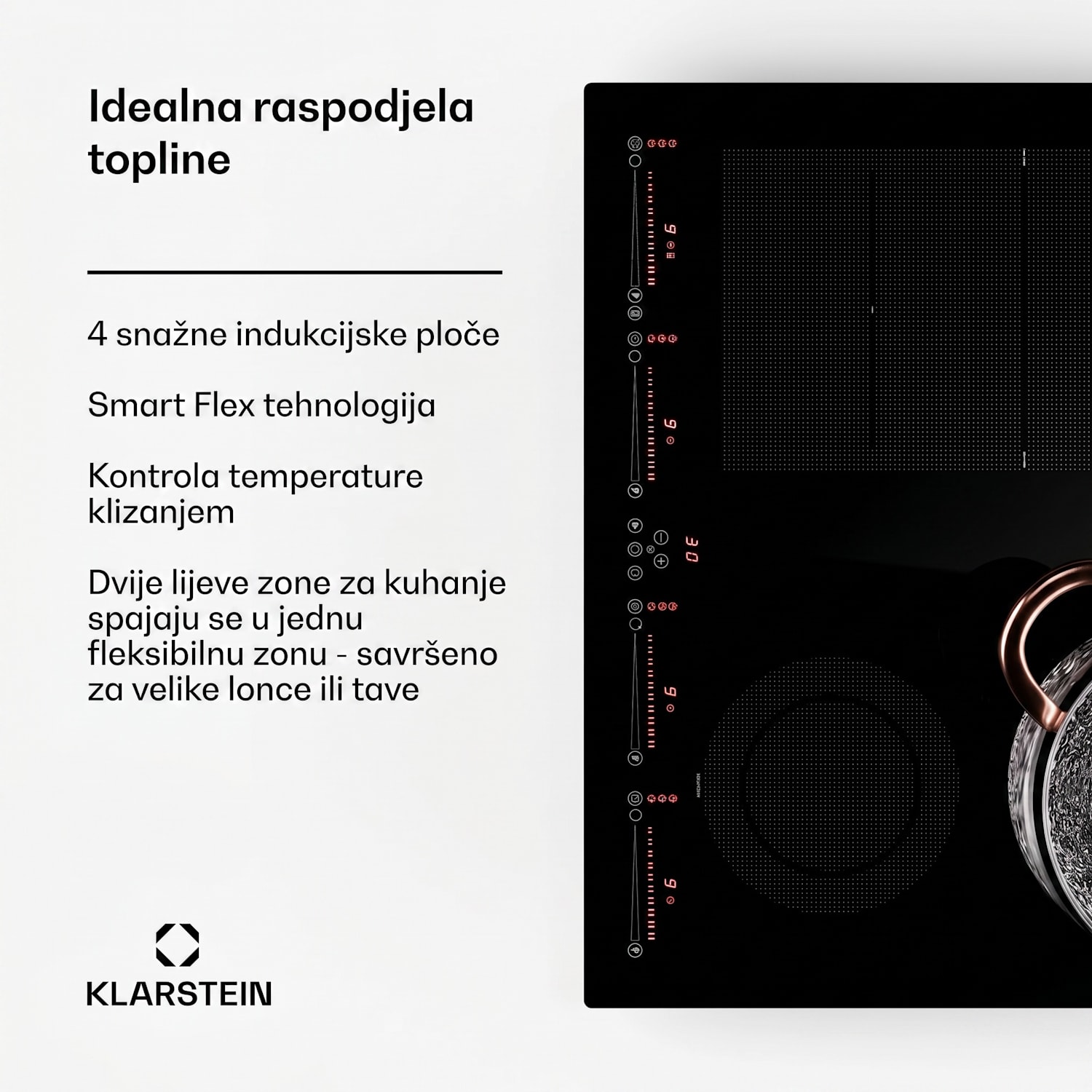 Masterzone 60 Hybrid, indukcijska ploča, ugradbena, maks. 9600 W, 4 Flex zone, ThermoBoost tehnologija, Smart Flex 
