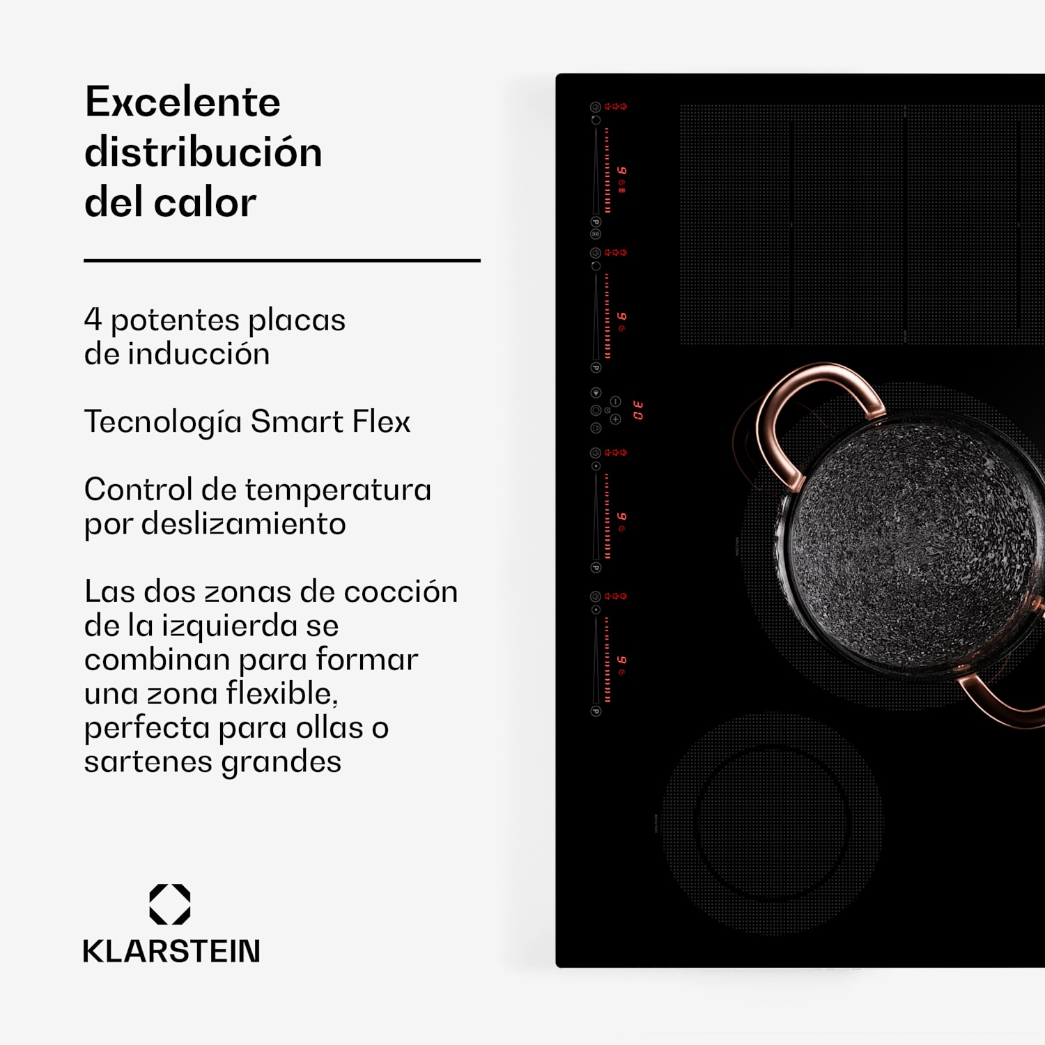 Masterzone 77 Hybrid Placa de inducción encastrable 4 zonas flexibles ThermoBoost Tecnología Smart Flex Máx. 7200 W 