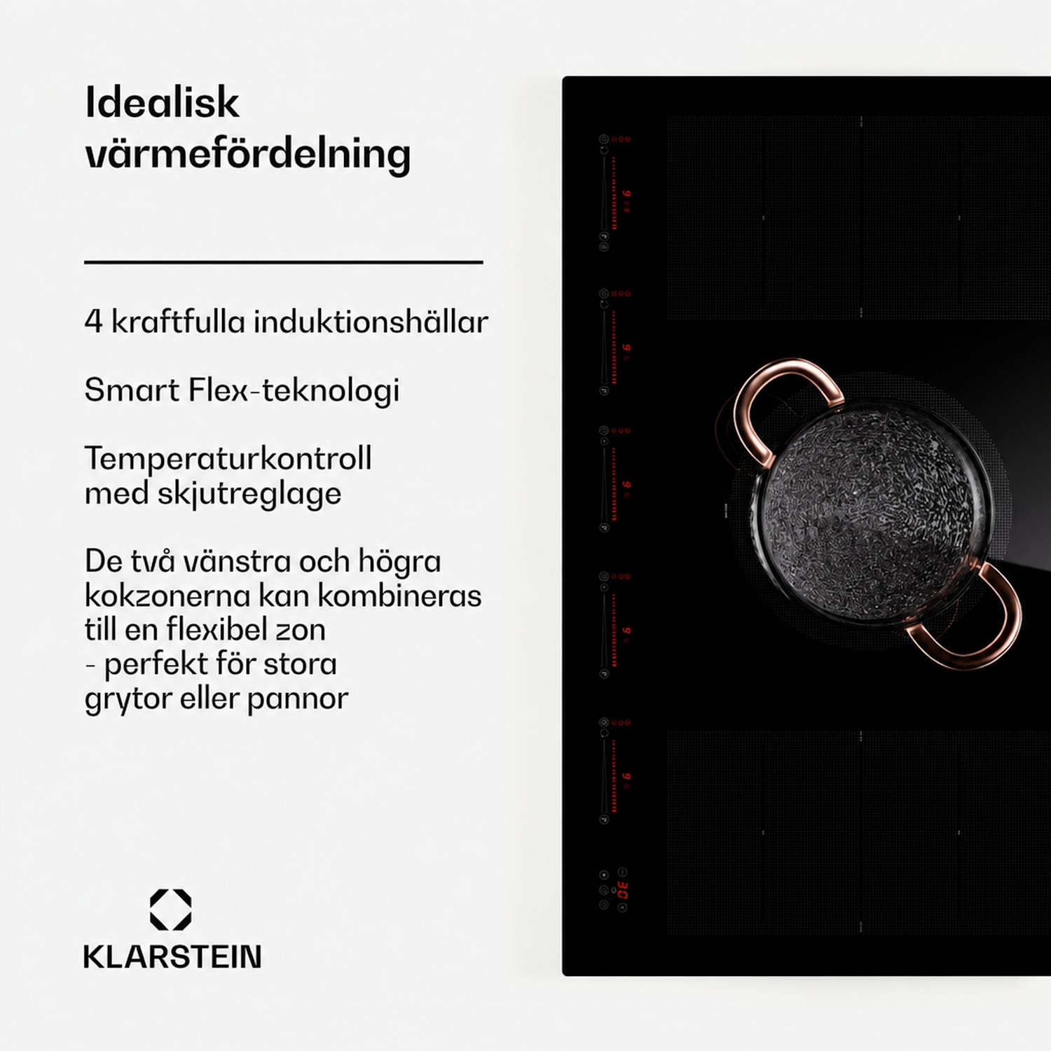 Masterzone 90 Flex induktionshäll, inbyggd, 5 kokzoner, 2 Flex-zoner, ThermoBoost, Smart Flex Technology, max. 12 600 watt 90 cm | 2 Flexzon | Svart