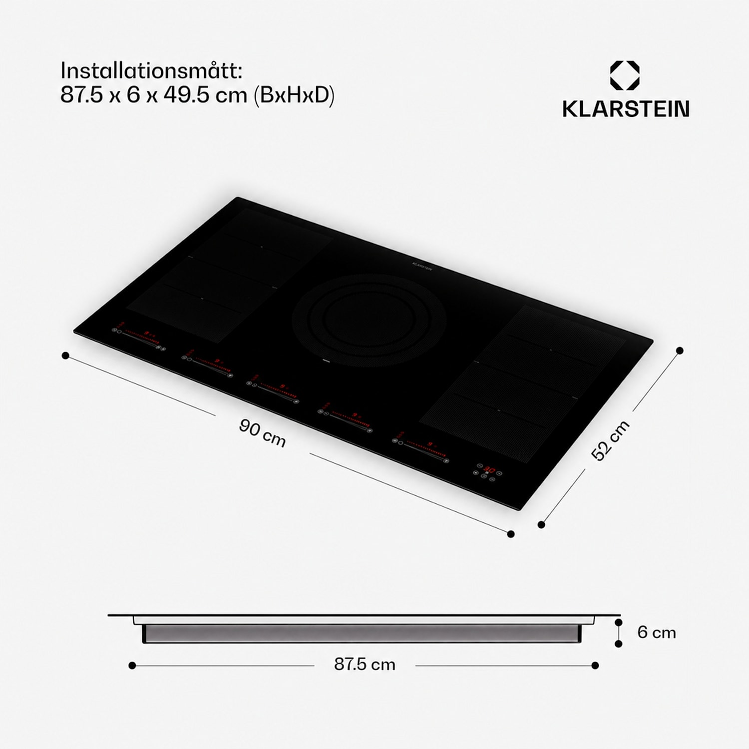 Masterzone 90 Flex induktionshäll, inbyggd, 5 kokzoner, 2 Flex-zoner, ThermoBoost, Smart Flex Technology, max. 12 600 watt 90 cm | 2 Flexzon | Svart