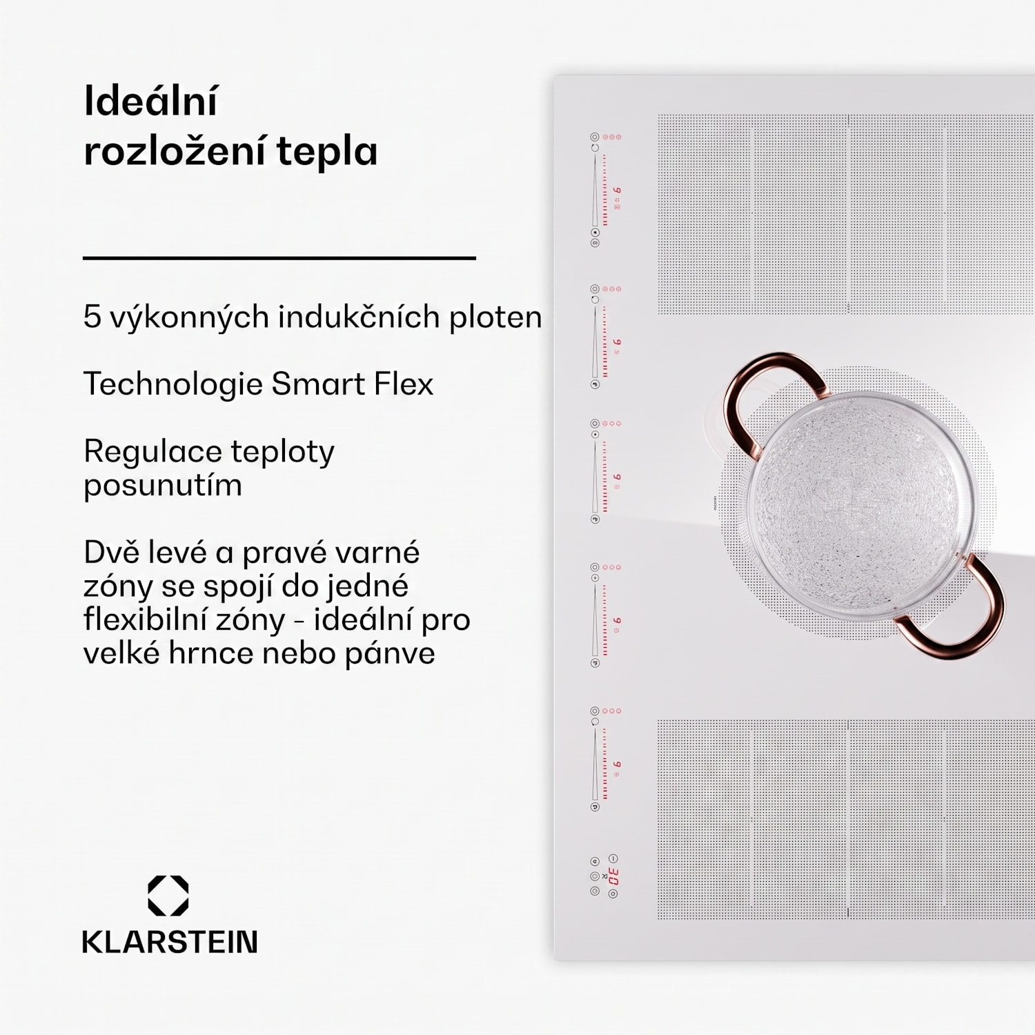 Masterzone 90 Flex, indukční varná deska, max. 12600 W, vestavěný, 5 zón, 2 zóny Flex, technologie ThermoBoost, Smart Flex 