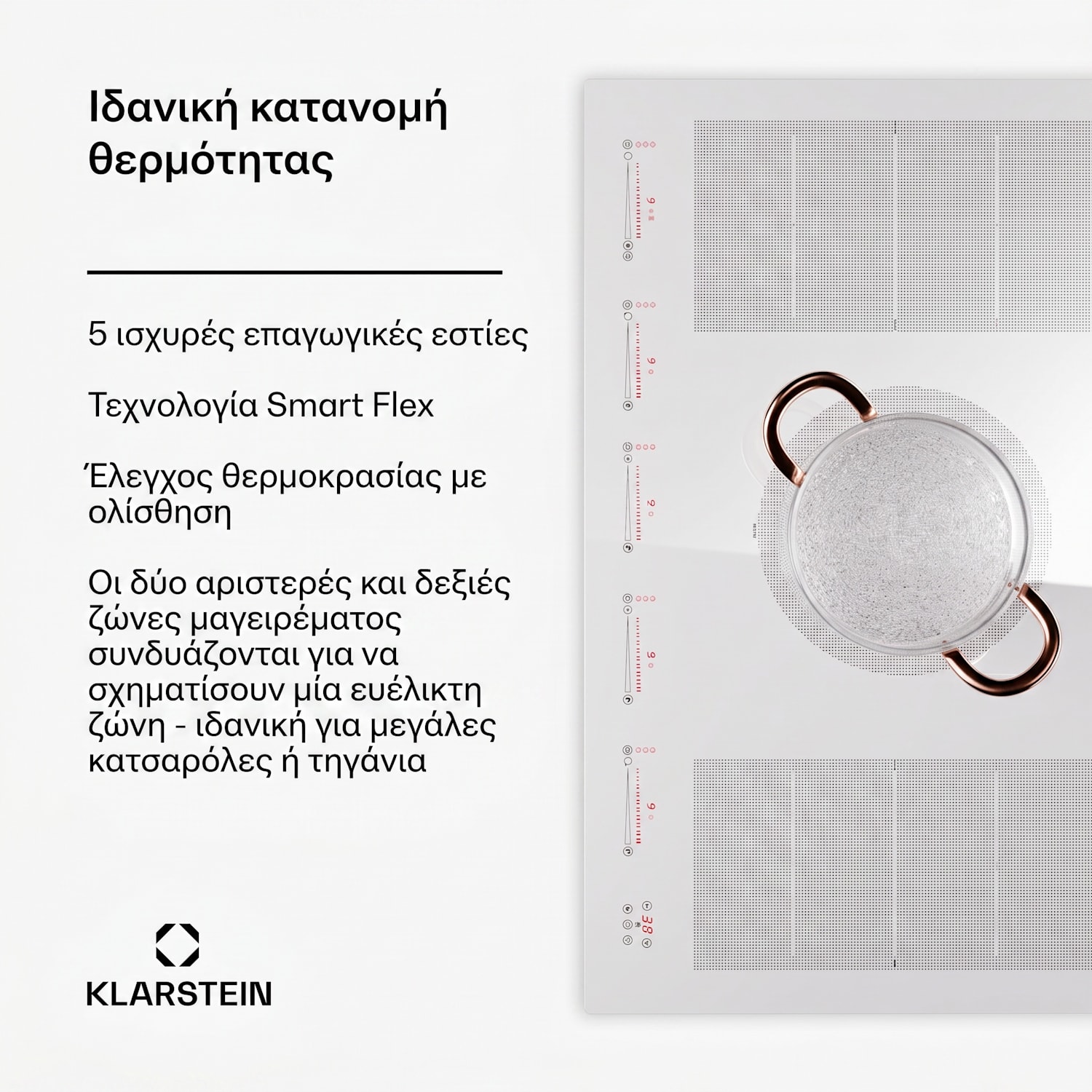 Masterzone 90cm Επαγωγική Εστία 5 Εστιών Λευκή 
