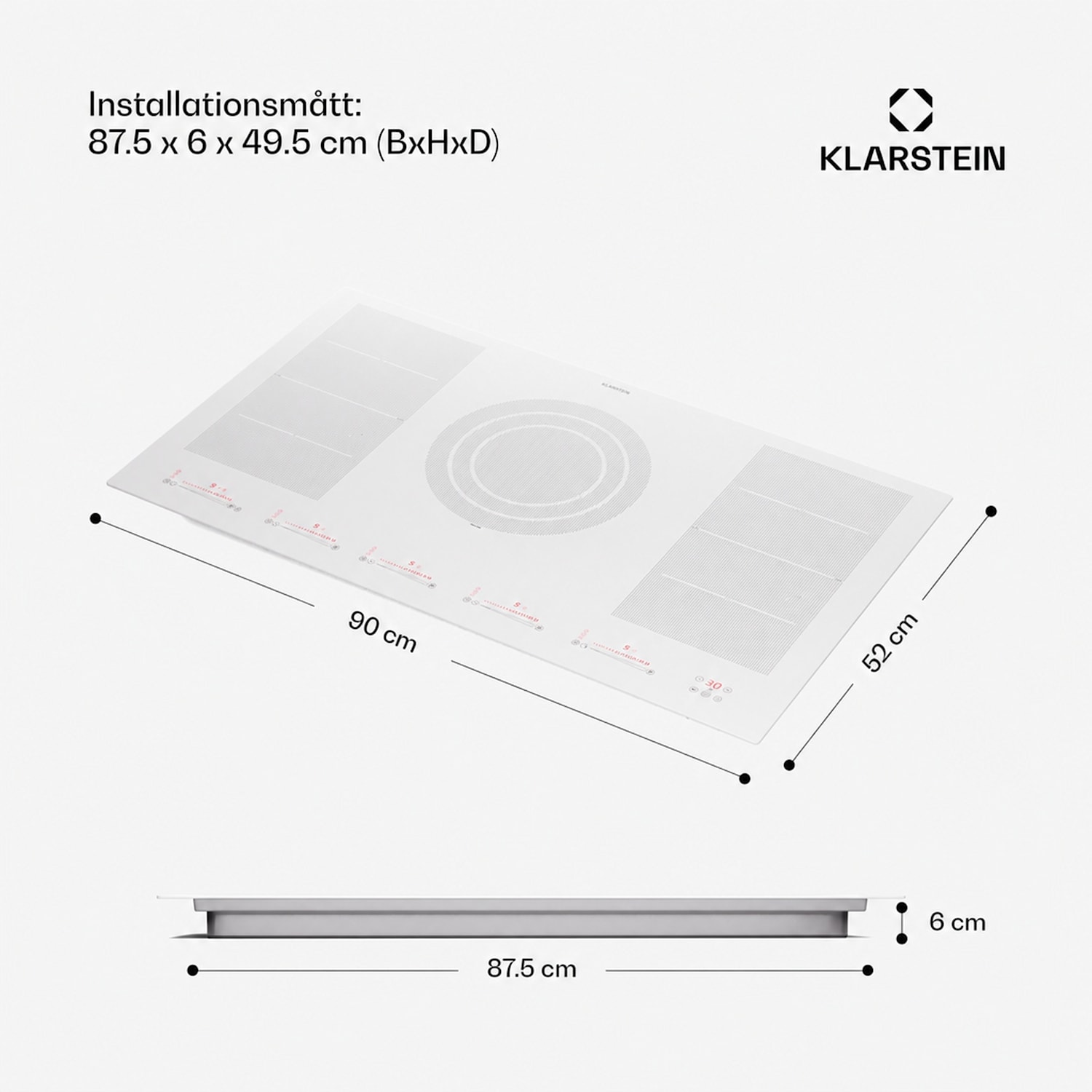 Masterzone 90 Flex induktionshäll, inbyggd, 5 kokzoner, 2 Flex-zoner, ThermoBoost, Smart Flex Technology, max. 12 600 watt 90 cm | 2 Flexzon | Vit