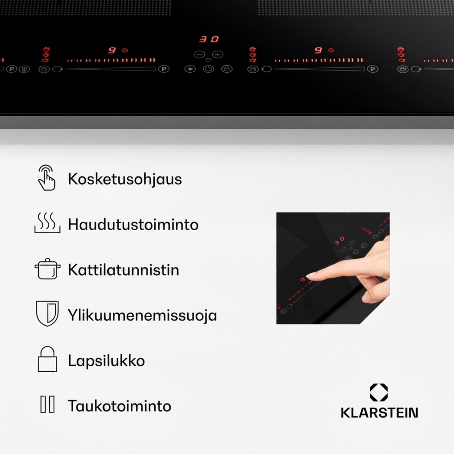 Masterzone 90 Slim Flex induktioliesi integroitava 4 keittoaluetta 2 joustavaa aluetta ThermoBoost Smart Flex Technology max. 7200 W 90 cm Slim | 2 Joustoaluetta | Musta