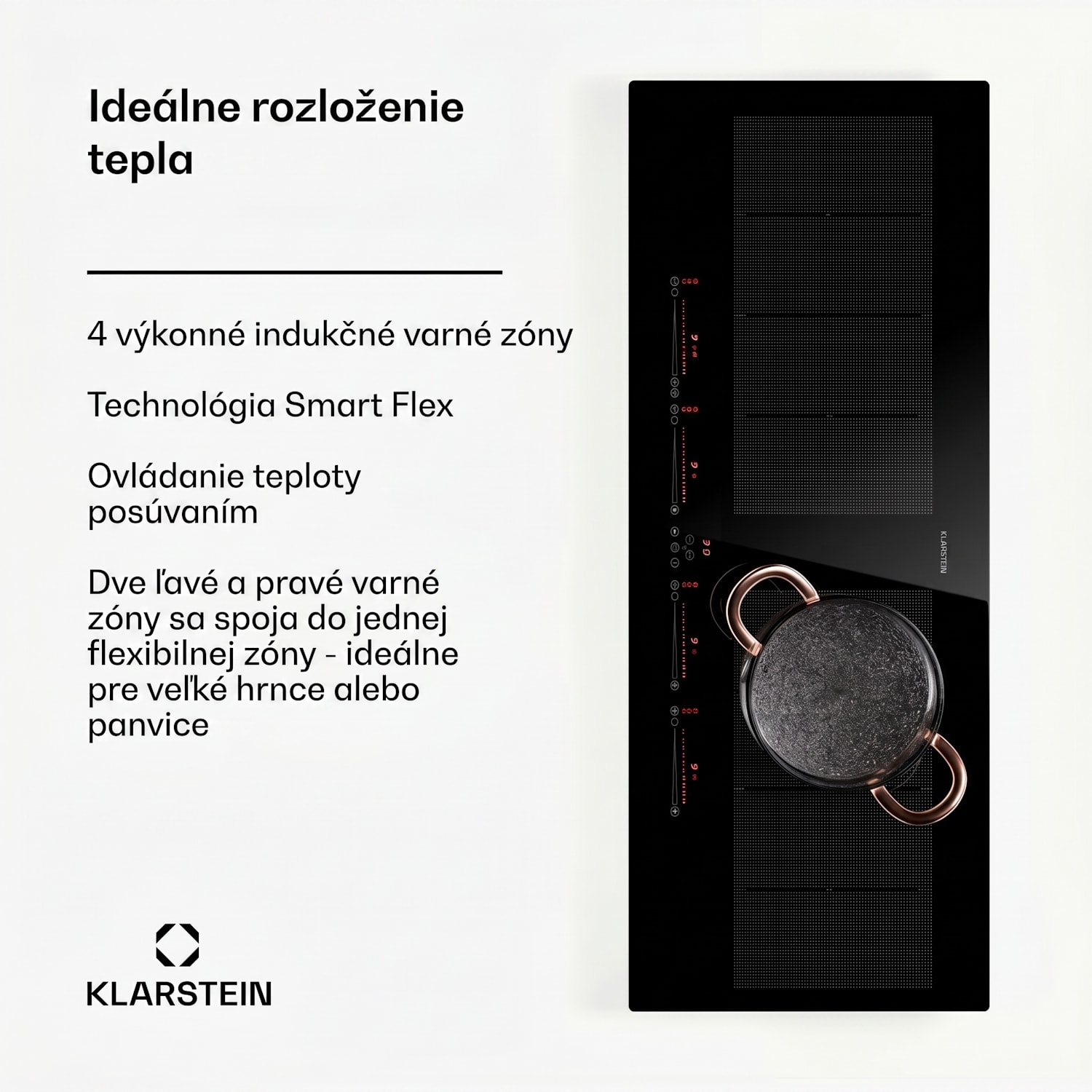 Masterzone 90 Slim Flex, indukčná varná doska, max. 7200 W, vstavaná, 4 zóny, 2 Flex zóny, technológia ThermoBoost, Smart Flex 