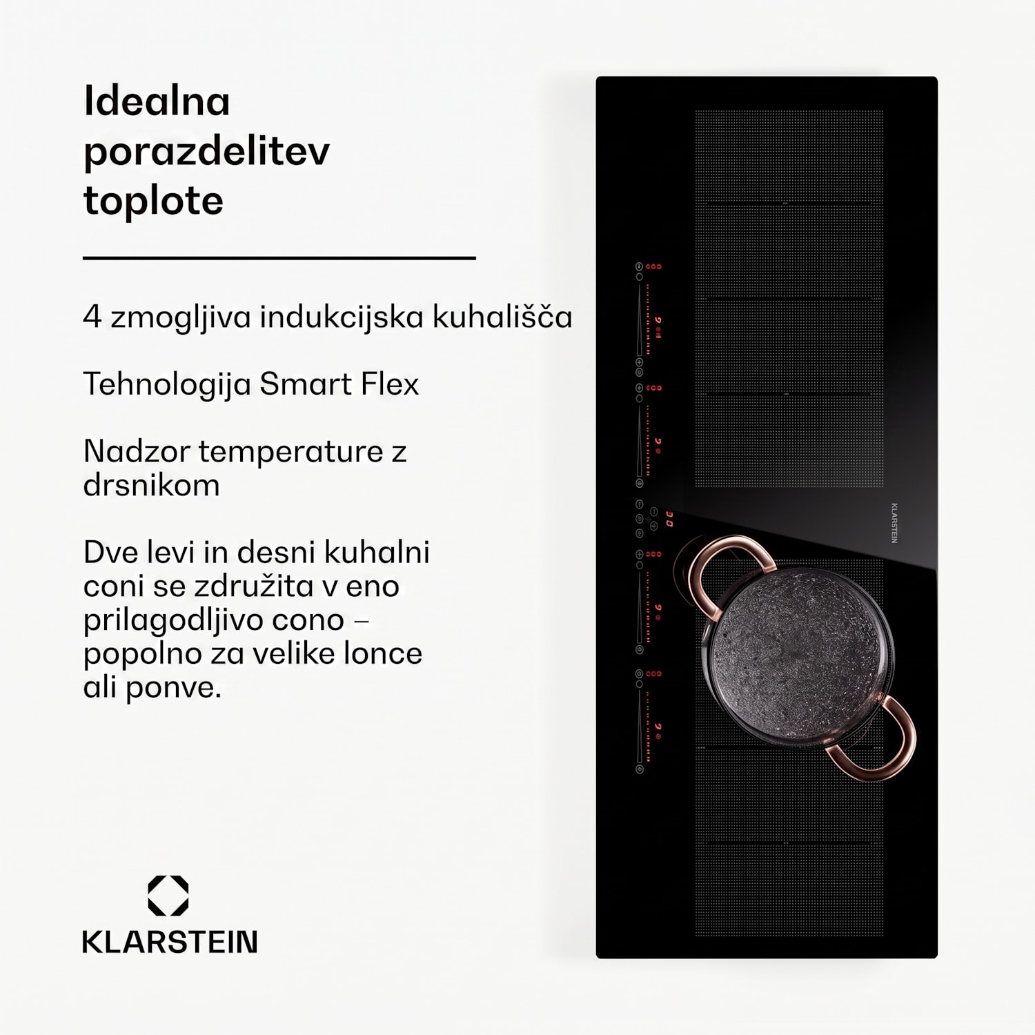 Masterzone 90 Slim Flex, indukcijska plošča, max. 7200 W, vgradna, 4 Flex cone, 2 Flex coni, tehnologija ThermoBoost, Smart Flex 