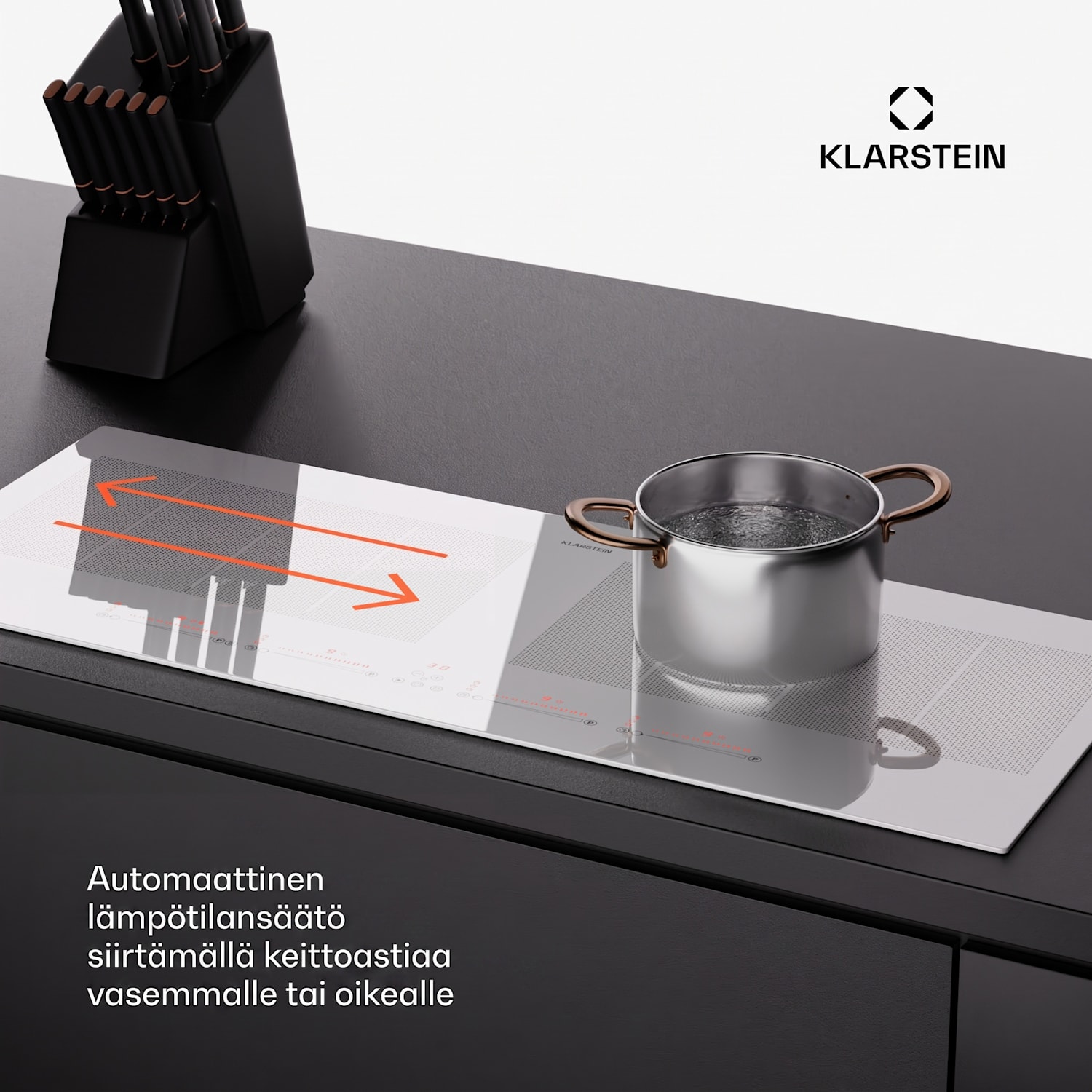 Masterzone 90 Slim Flex induktioliesi integroitava 4 keittoaluetta 2 joustavaa aluetta ThermoBoost Smart Flex Technology max. 7200 W 90 cm Slim | 2 Joustoaluetta | Valkoinen