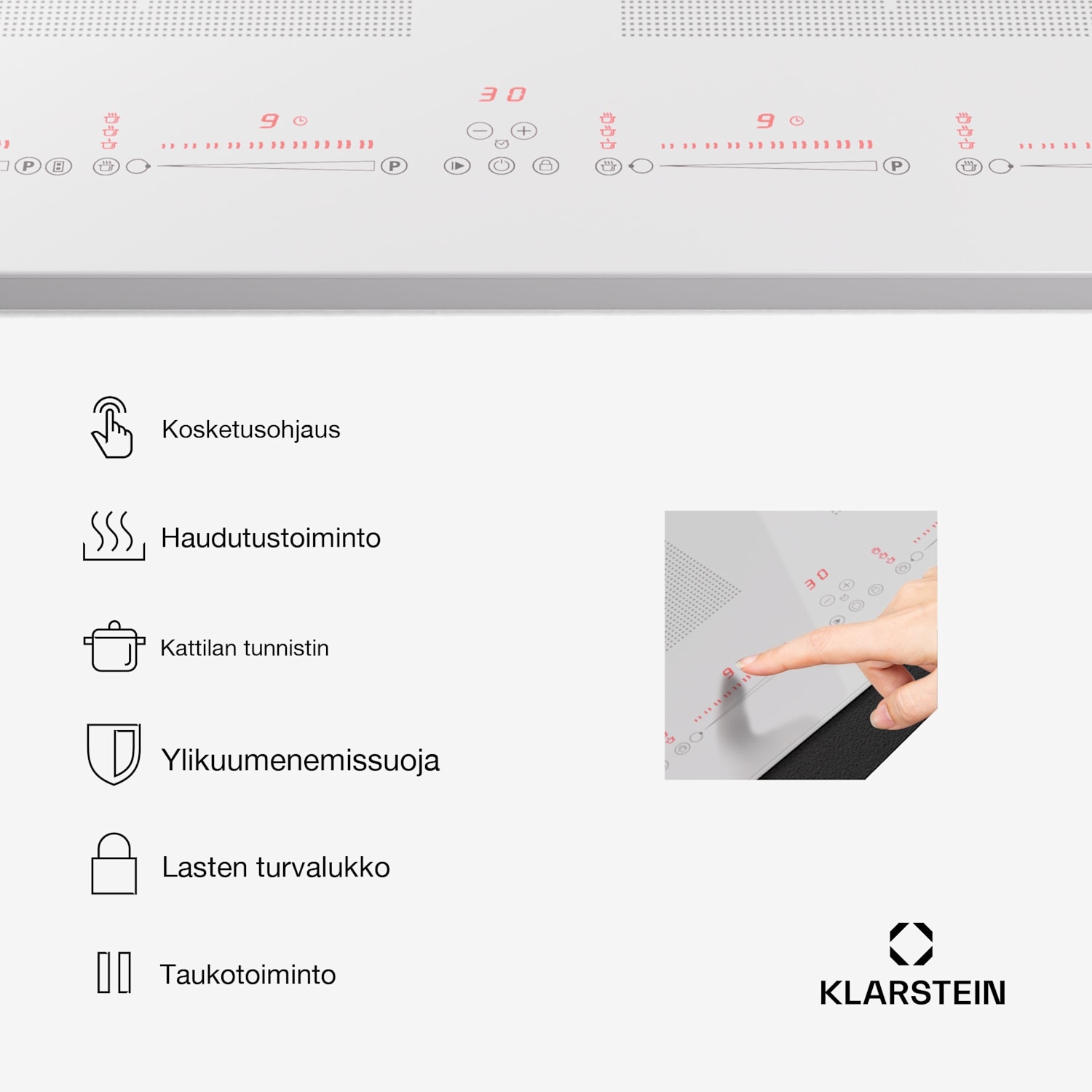 Masterzone 90 Slim Flex induktioliesi integroitava 4 keittoaluetta 2 joustavaa aluetta ThermoBoost Smart Flex Technology max. 7200 W 90 cm Slim | 2 Joustoaluetta | Valkoinen