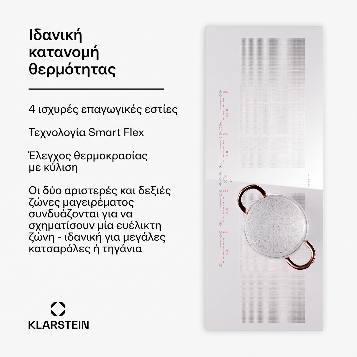 Masterzone 90cm 2 Ζώνες Flex Επαγωγική Εστία 4 Εστιών Λευκή 