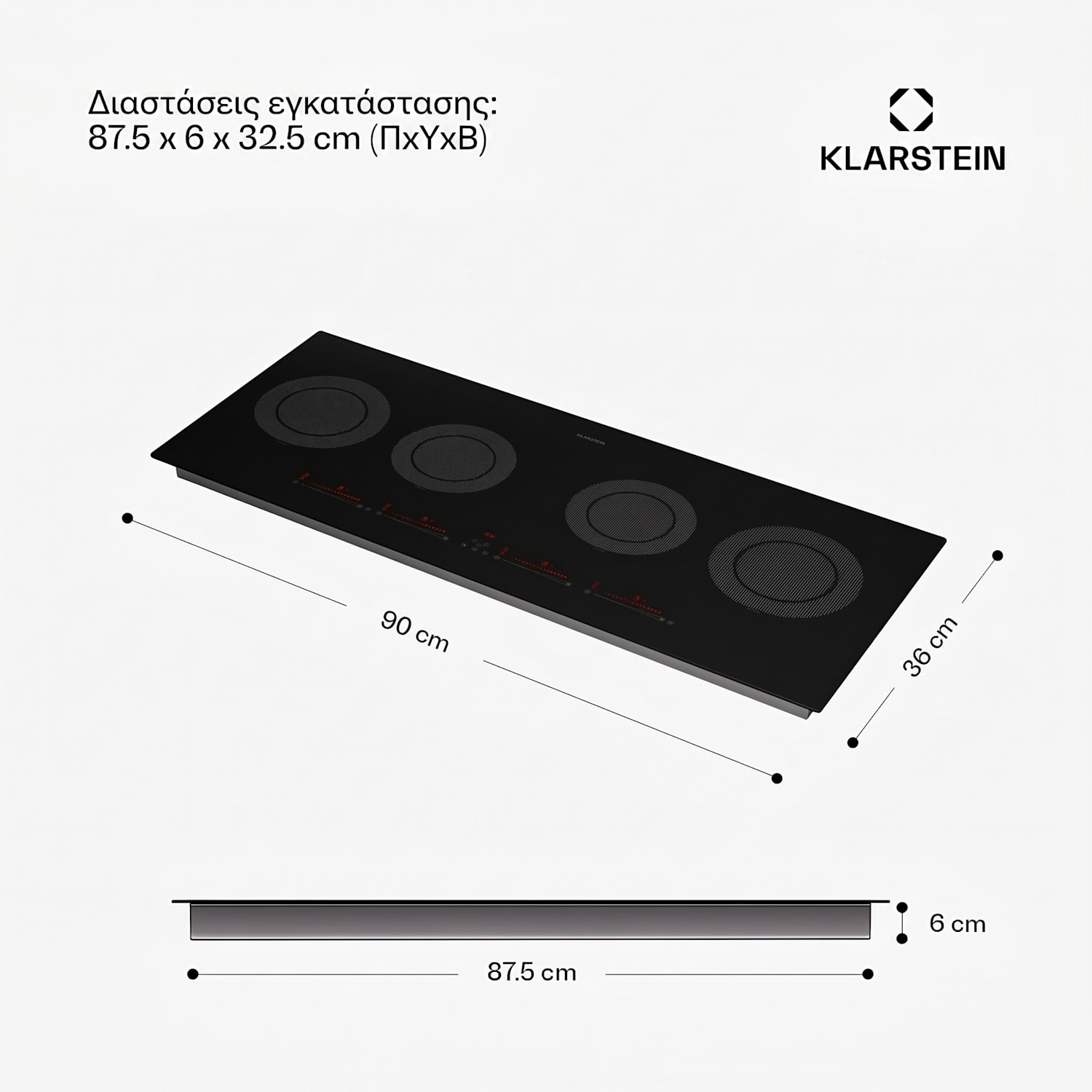 Masterzone 90cm Επαγωγική Εστία 4 Εστιών Μαύρη 