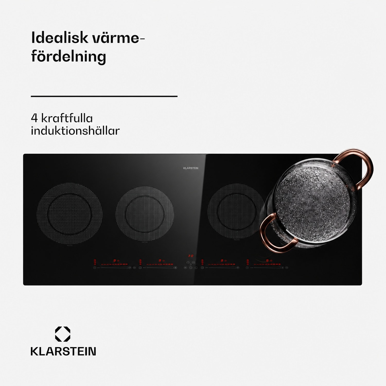 Masterzone Slim Round Induktionshäll, inbyggd, 4 kokzoner, ThermoBoost, max. 7200 watt 90 cm Slim | ingen flexzon | Svart
