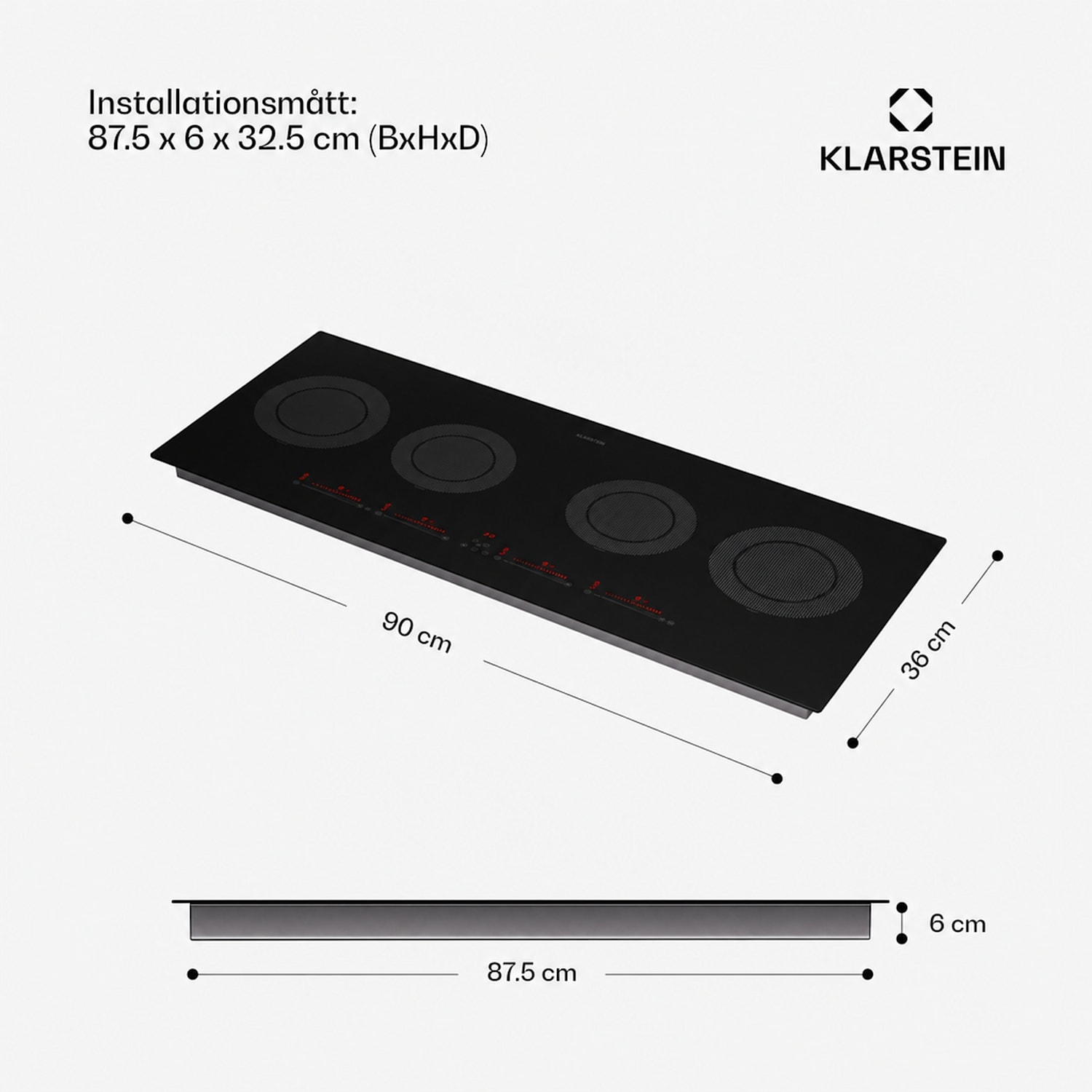Masterzone Slim Round Induktionshäll, inbyggd, 4 kokzoner, ThermoBoost, max. 7200 watt 90 cm Slim | ingen flexzon | Svart