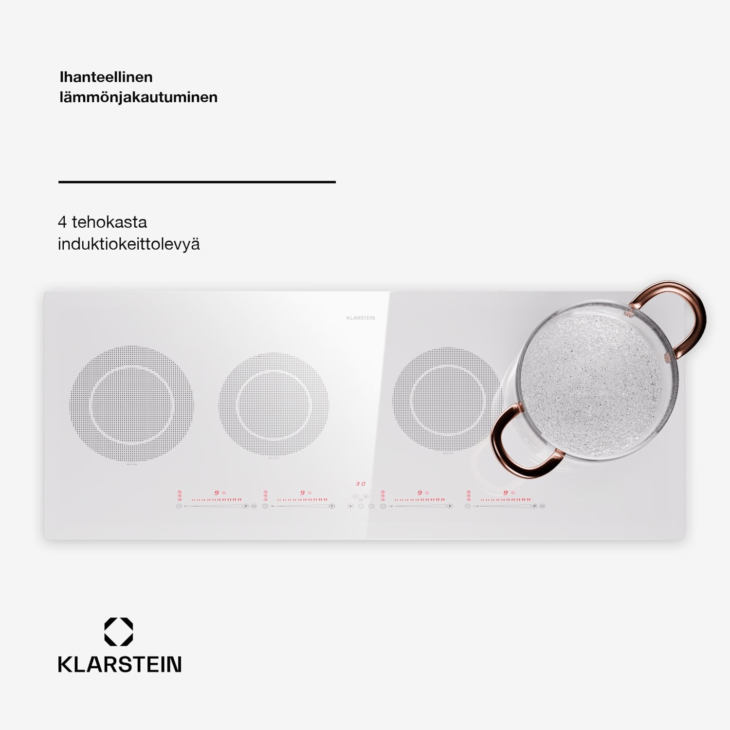 Masterzone Slim Round induktioliesi integroitava 4 keittoaluetta ThermoBoost Smart Flex Technology max. 7200 W 90 cm Slim | ei Flex-aluetta | Valkoinen