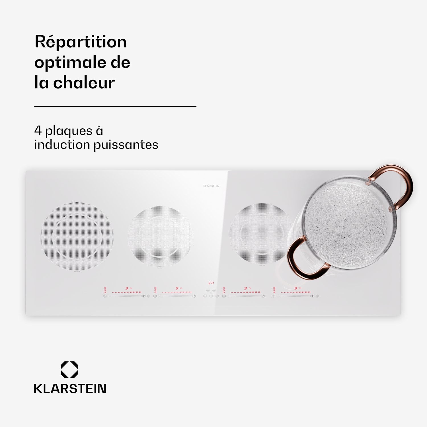 Masterzone Slim Round table de cuisson à induction intégrée 4 zones ThermoBoost Technologie Smart Flex 7200 watts maximum 