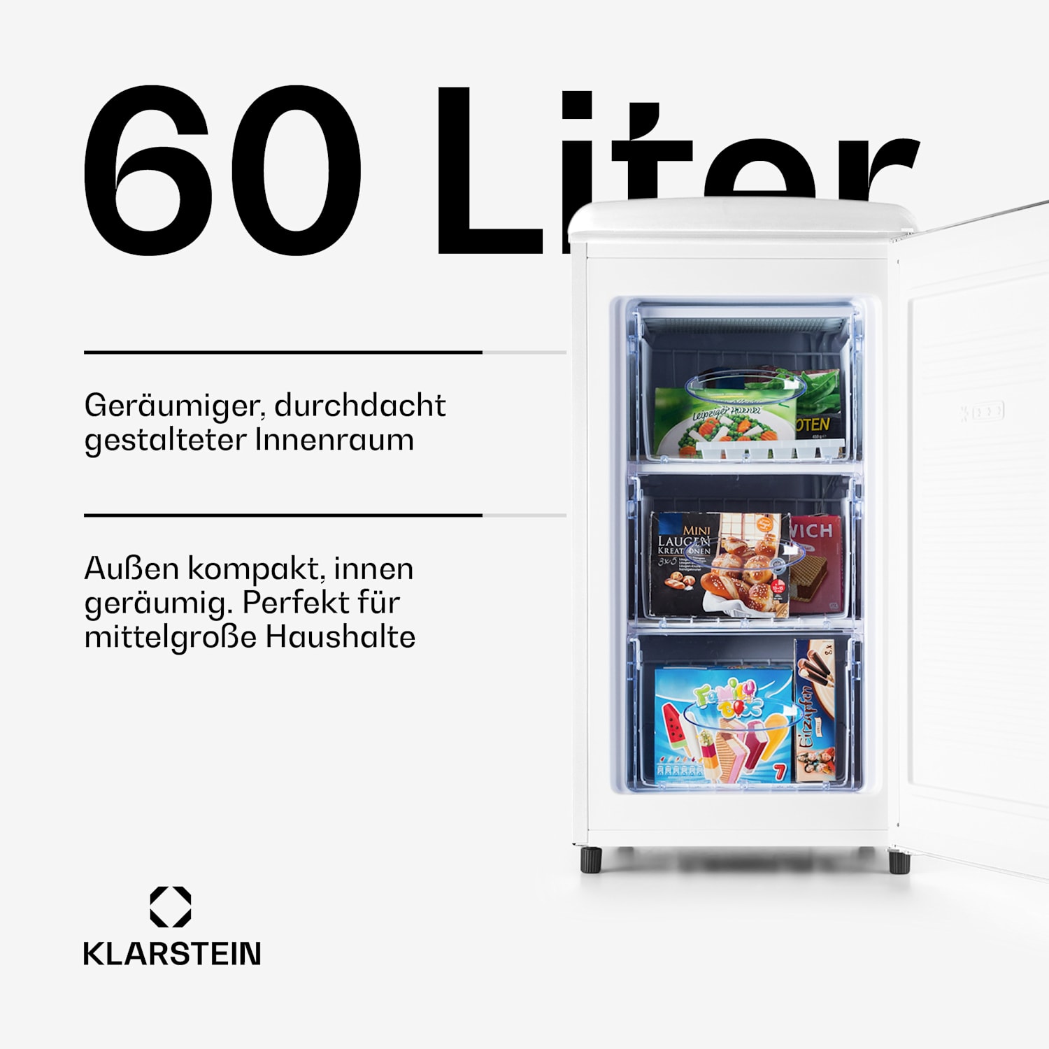 Laika 60L Gefrierschrank 60 Liter 3 Schubladen Temperatur: -18 bis 0 °C Weiß