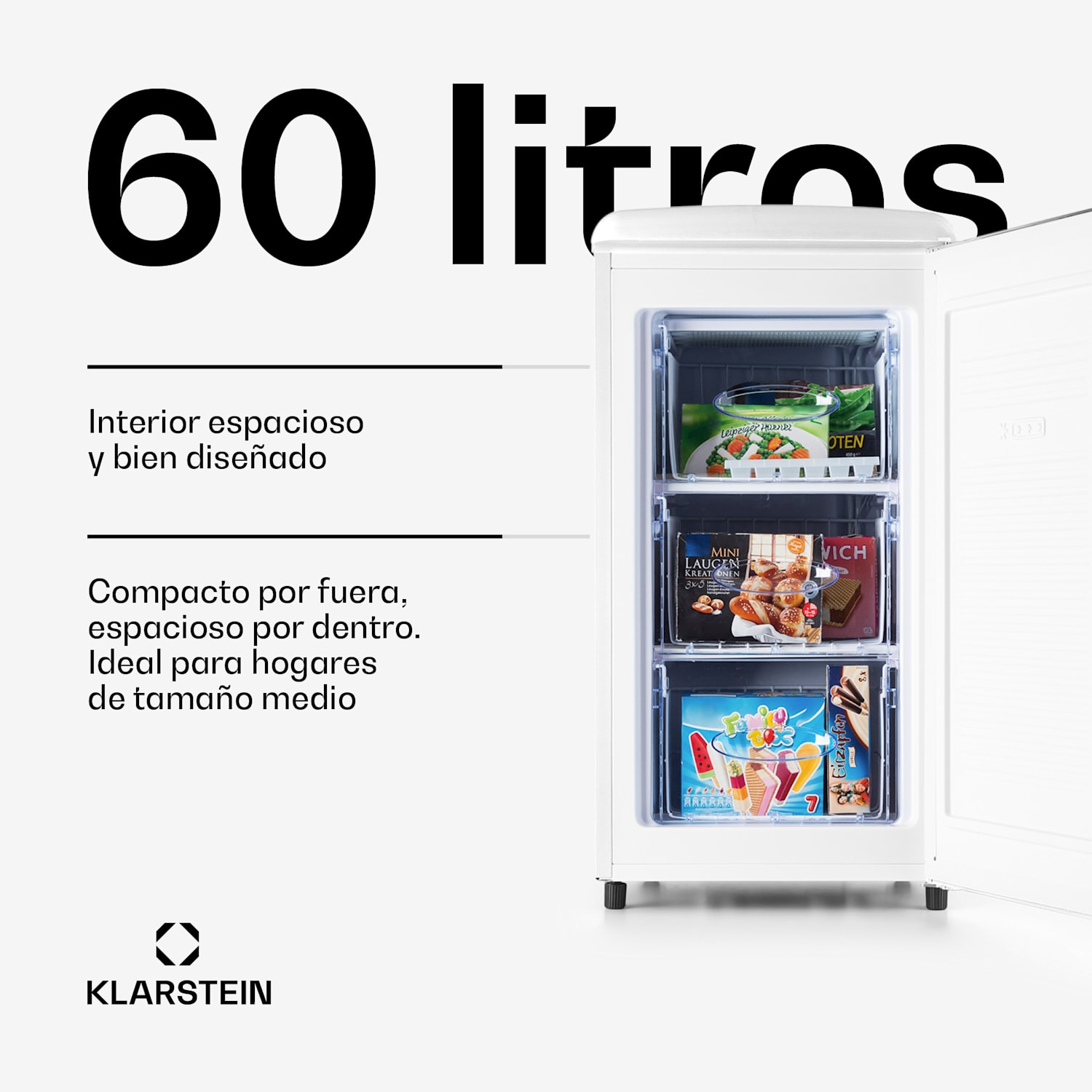 Laika 60L Congelador 60 litros 3 cajones Temperatura: -18 a 0 °C Blanco