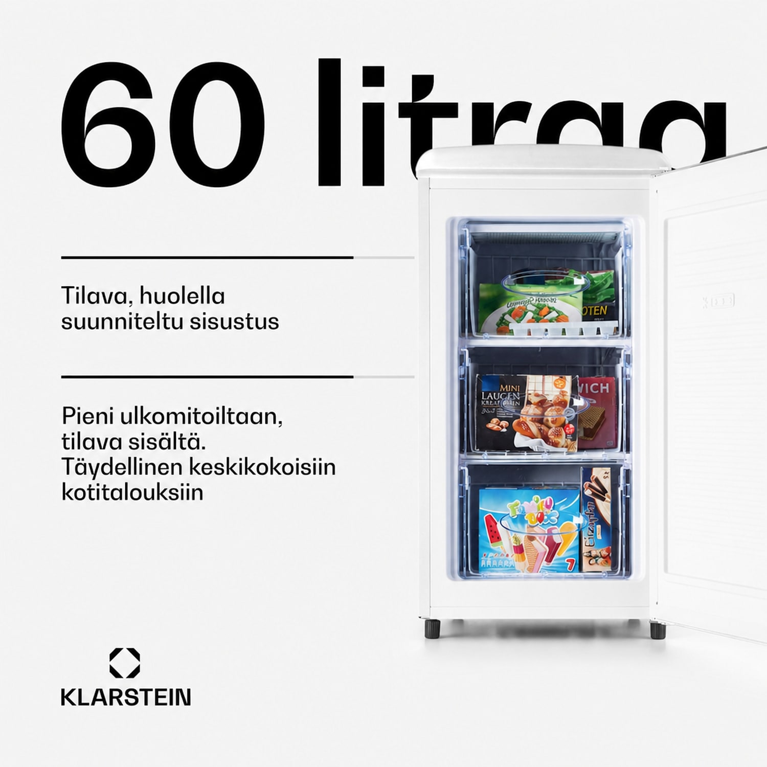 Laika 60L pakastin 60 litraa 3 laatikkoa lämpötila: -18 - 0 °C Valkoinen