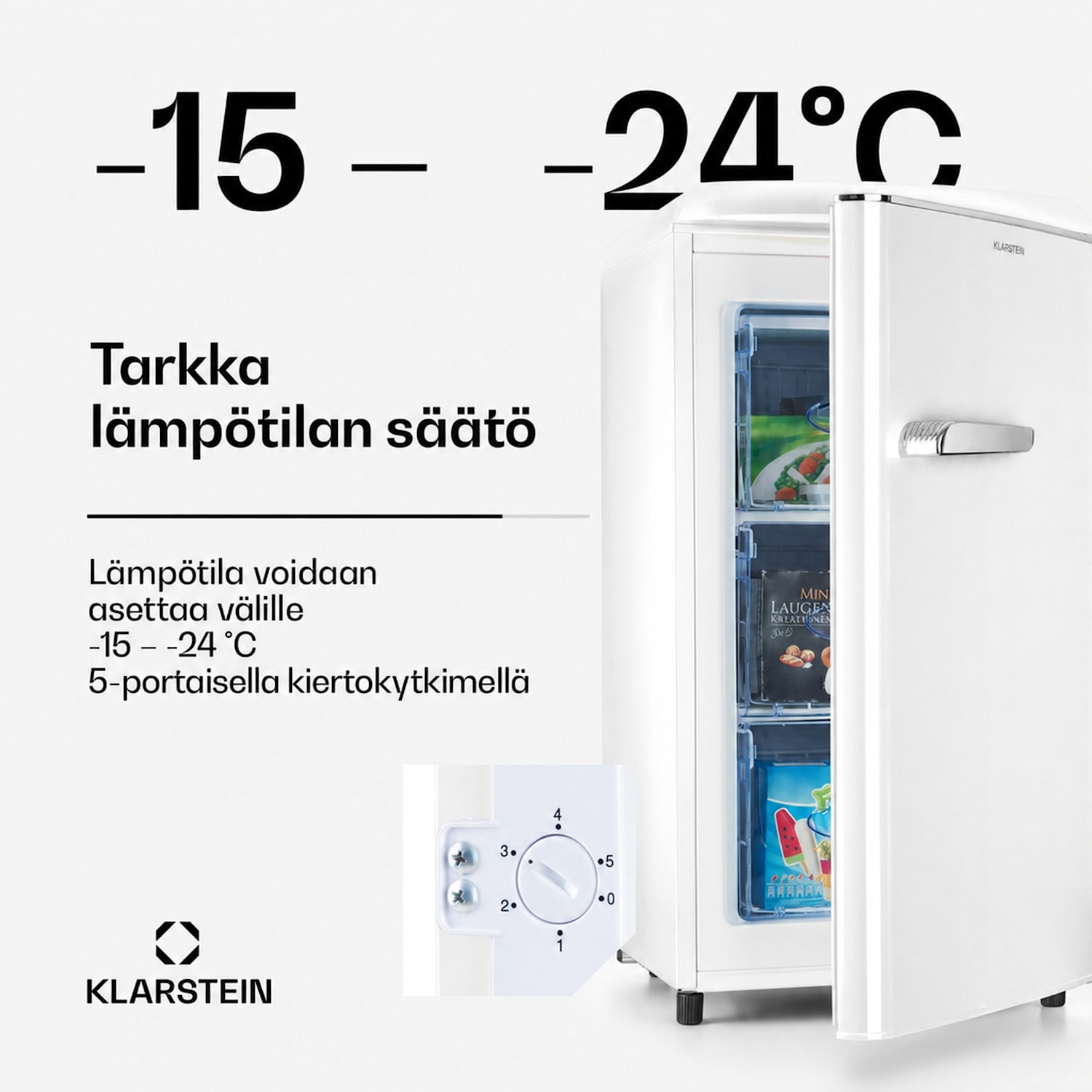 Laika 60L pakastin 60 litraa 3 laatikkoa lämpötila: -18 - 0 °C Valkoinen