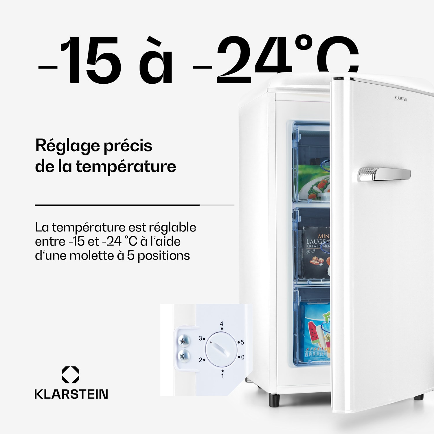 Congélateur Laika 60L 60 litres 3 tiroirs Température : -18 à 0 °C Blanc
