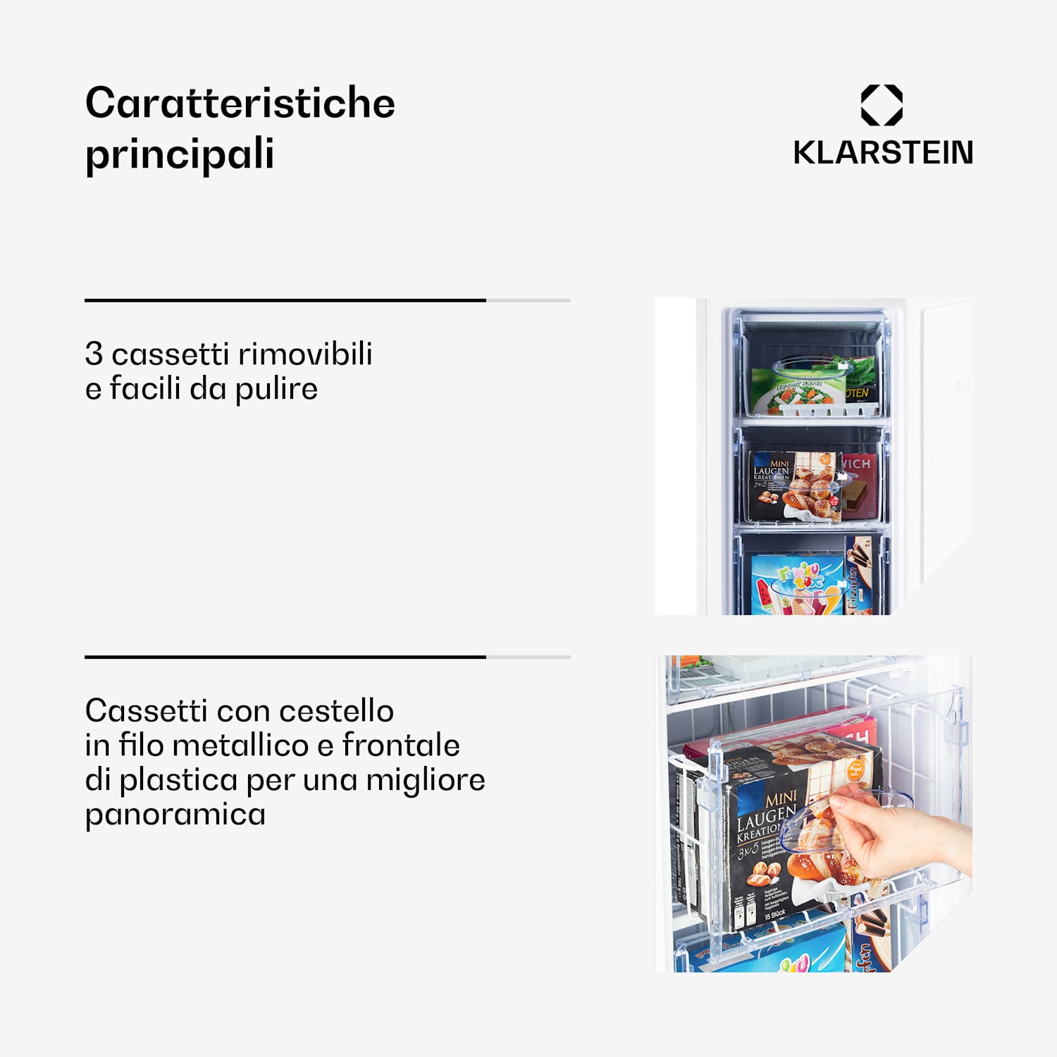 Laika 60L Freezer 60 litri 3 cassetti Temperatura: da -18 a 0 °C Bianco
