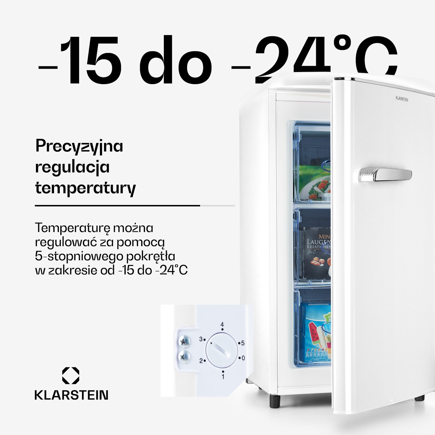 Laika 60l, zamrażarka 60 litrów 3 szuflady temperatura: -18 do 0°C Biały