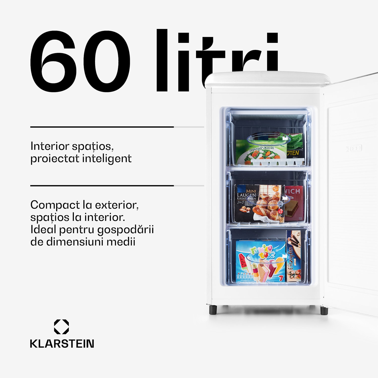 Laika 60L, congelator, 60 l, 3 sertare, temperatura: -18 la 0 °C Alb